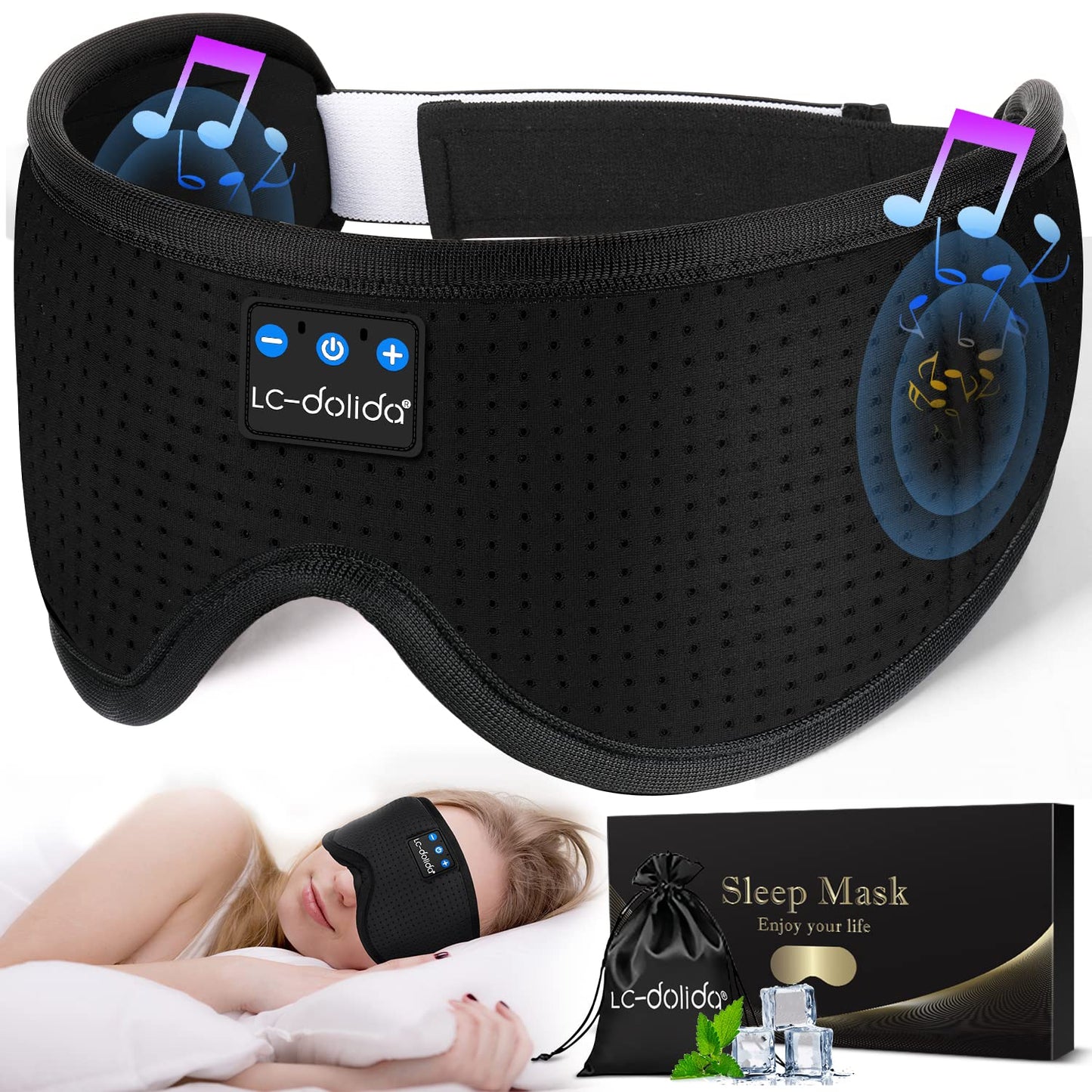 LC-dolida Sleep Headphones, 3D Sleep Mask Bluetooth Wireless Music Eye Mask, Sleeping Headphones for Side Sleepers