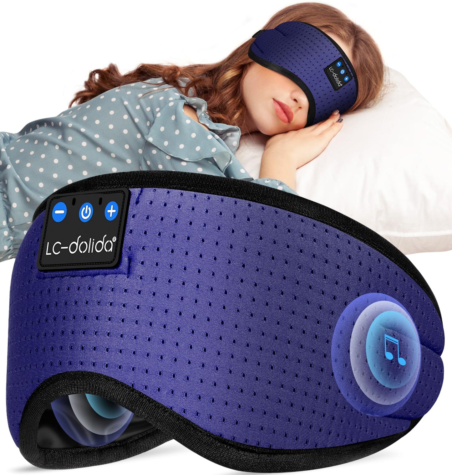 LC-dolida Sleep Headphones, 3D Sleep Mask Bluetooth Wireless Music Eye Mask, Sleeping Headphones for Side Sleepers