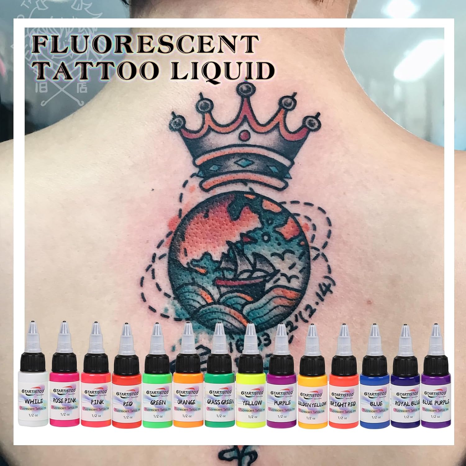 GTARTISTOO Professional Tattoo Ink Set 14 Colors 15ml Fluorescent