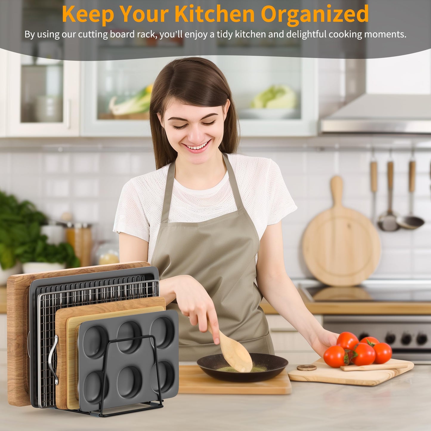 LAEMYFYRE Cutting Board Organizer Kitchen Organizer Rack for Cutting Board, Bakeware, and Cookie Sheet, 5-Slot Heavy-Duty Steel Cookware Holder,Rust-Resistant with Anti-Slip Feet