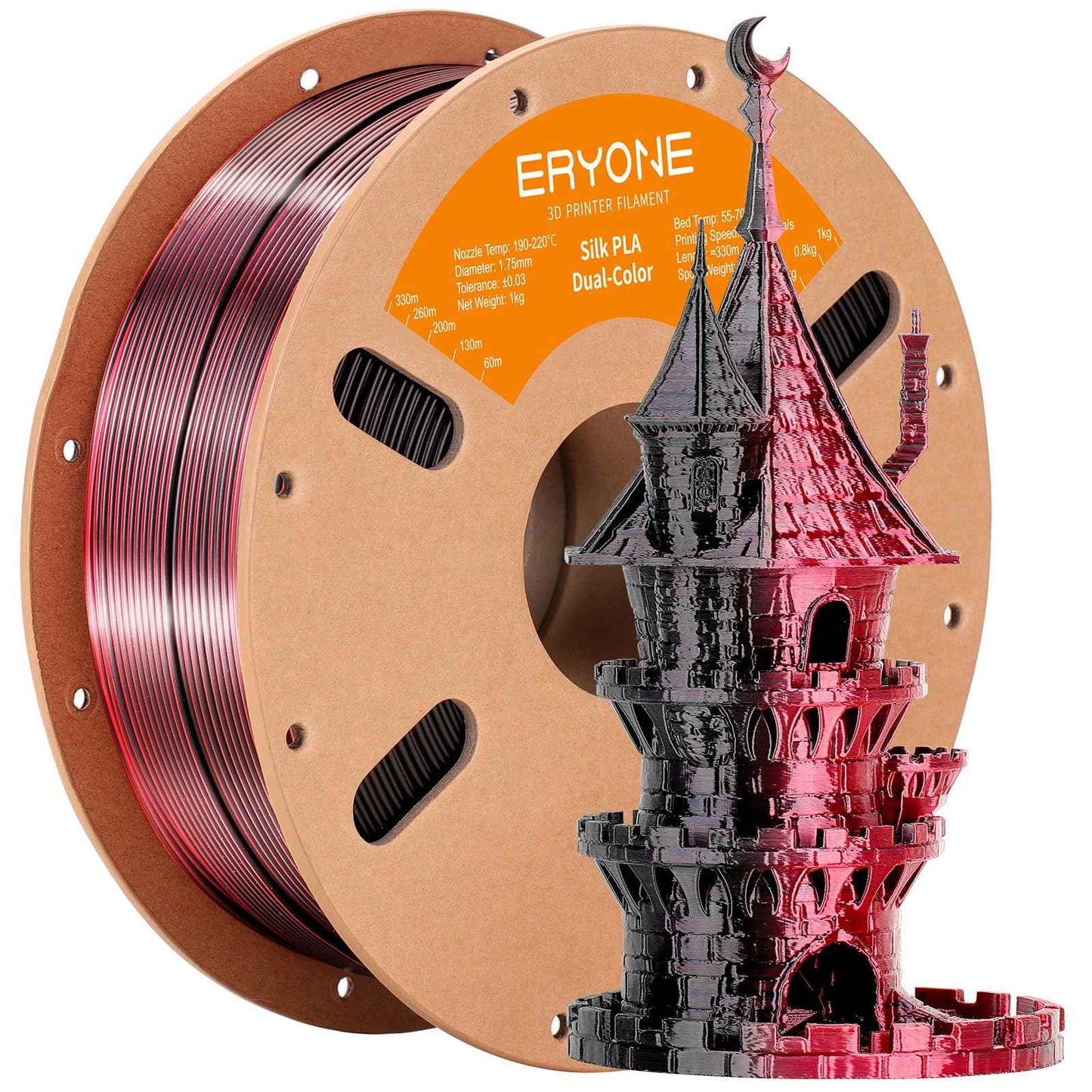 ERYONE Silk Color PLA Filament 3D Printer 1.75mm +/- 0.03mm, Filament PLA Cardboard Spool