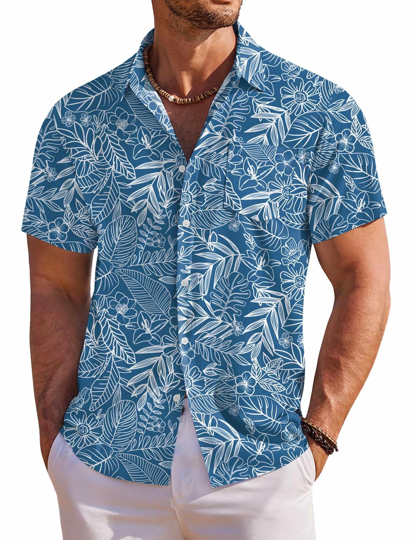 COOFANDY Men's Hawaiian Shirt Short Sleeve Floral Button Down Shirts Tropical Holiday Beach Shirts