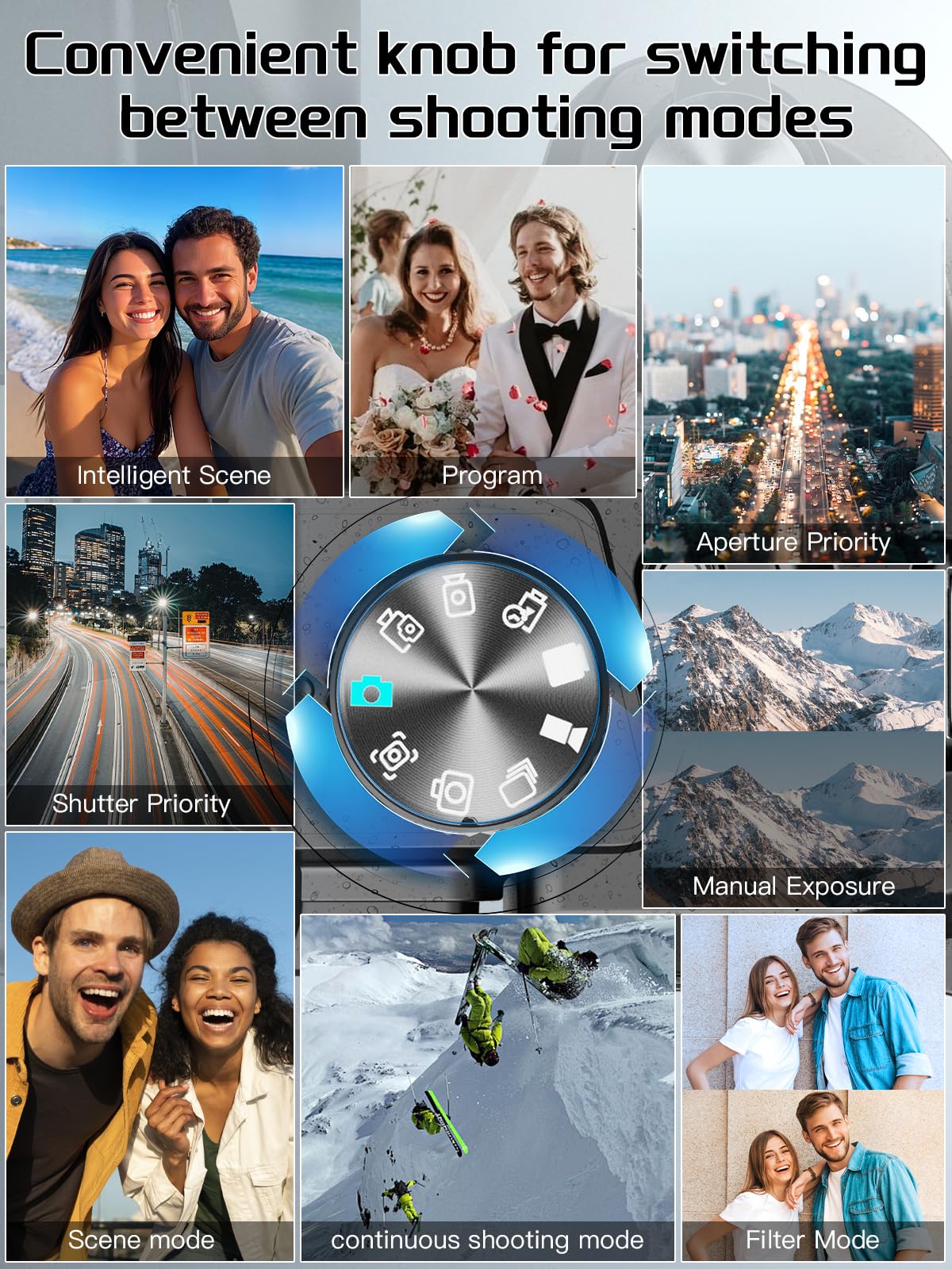 64MP 8K Cameras for Photography with 2.8" Flip Screen & Hot Shoe, 16X Zoom, WiFi, Autofocus – Vlogging Camera for YouTube, Includes 64GB Card & 2 Batteries