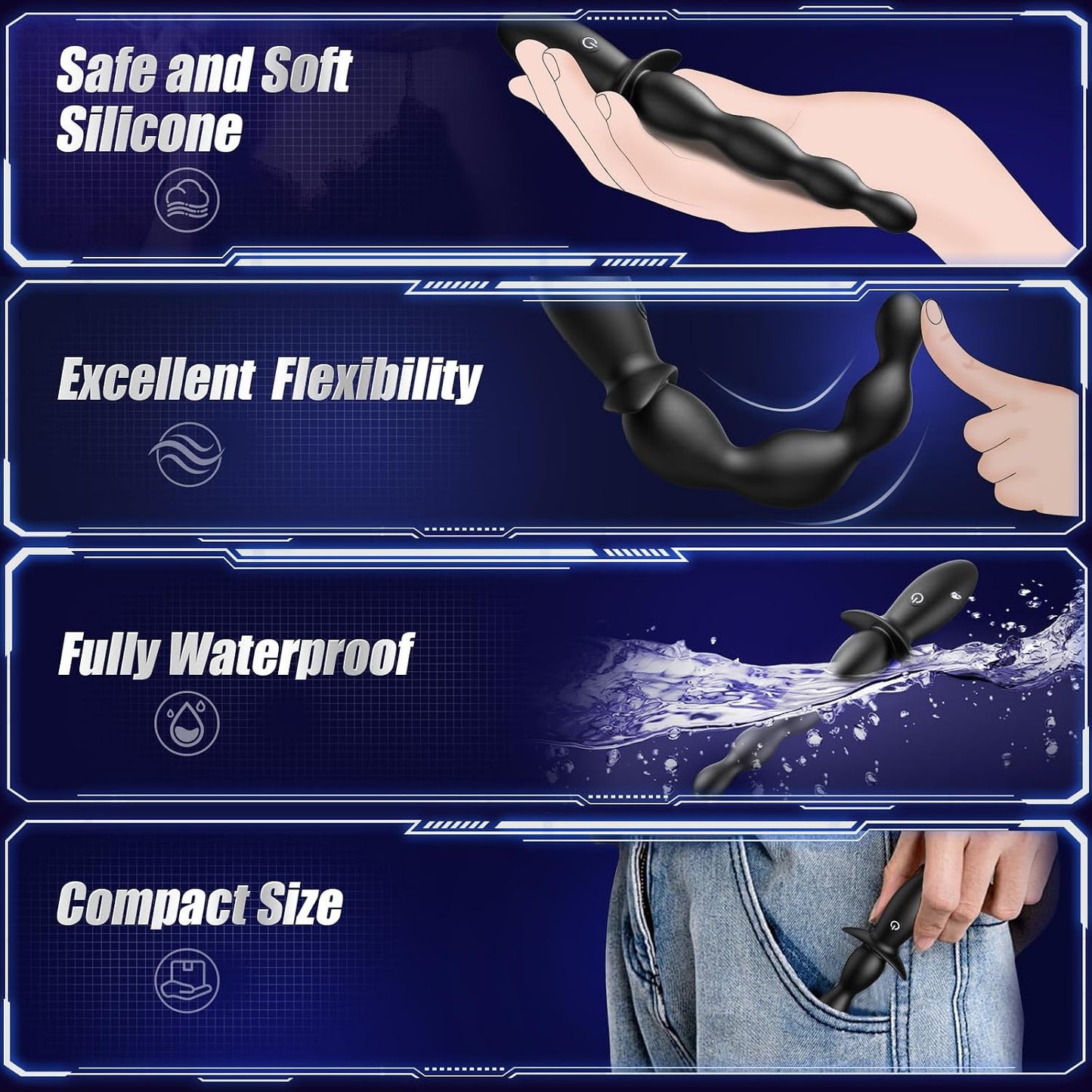 Anal Beads Prostate Massager - BEISAR Anal Vibrator Beginner-Friendly 10 Vibrating Butt Plug with APP Control, Flexible Soft Silicone Anal Toys Male Sex Toys for Men Women Couples Waterproof