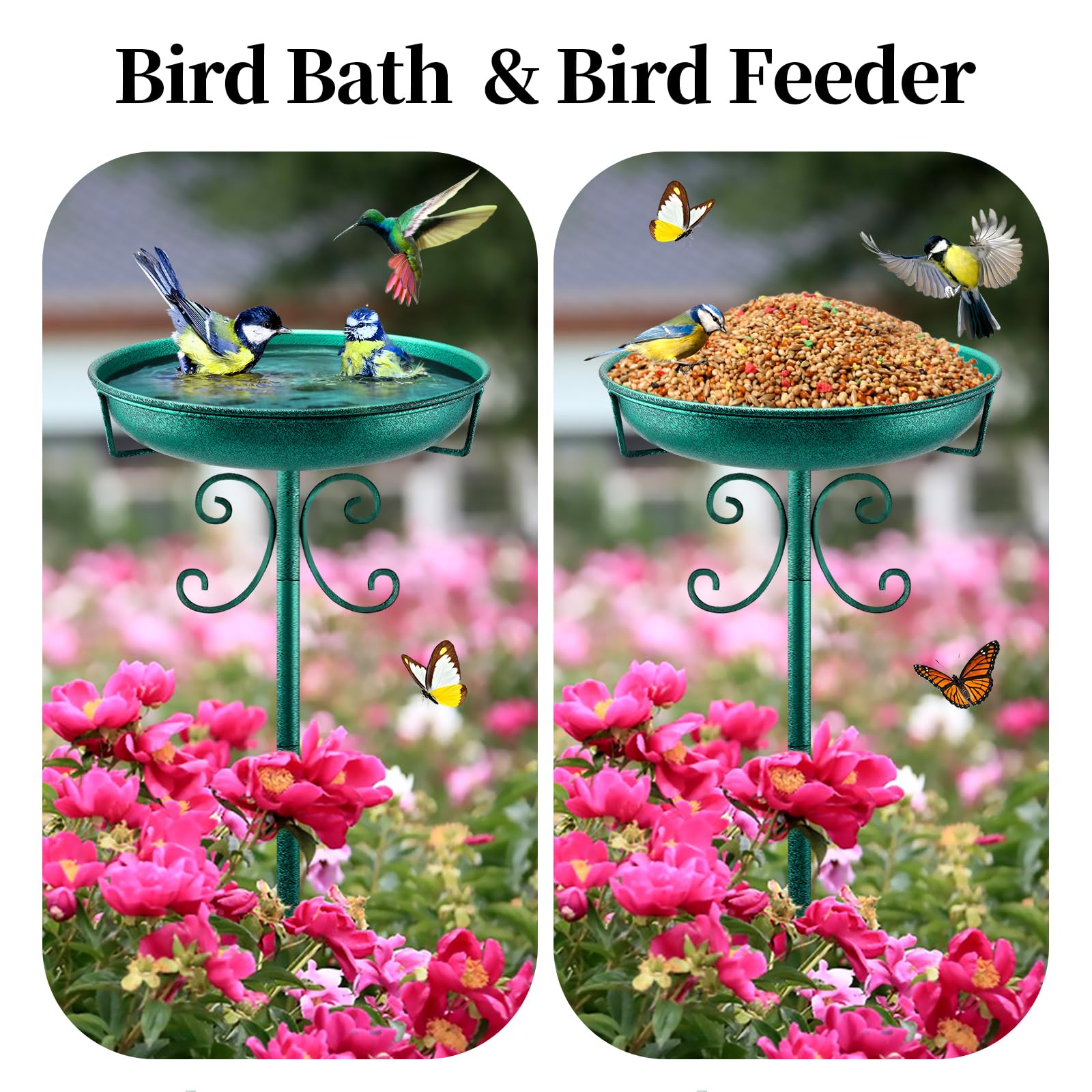 Daoeny Heavy Duty Bird Baths for Outdoors, 35In Outdoor Freestanding Birdbaths & Birdfeeder, Bird Bath Feeder Bowl with Metal Stake Garden Patio Yard Lawn Decor, Upgraded 5-Pronged Base