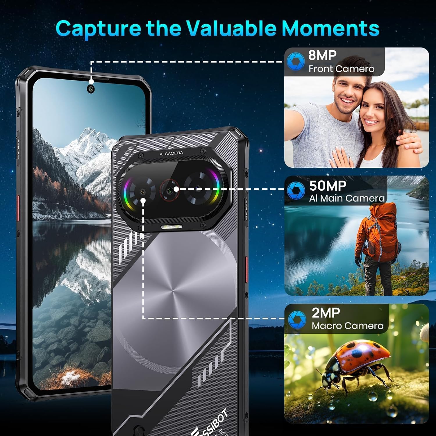 FOSSIBOT F114 Rugged Smartphone Android 15 50MP Camera Black