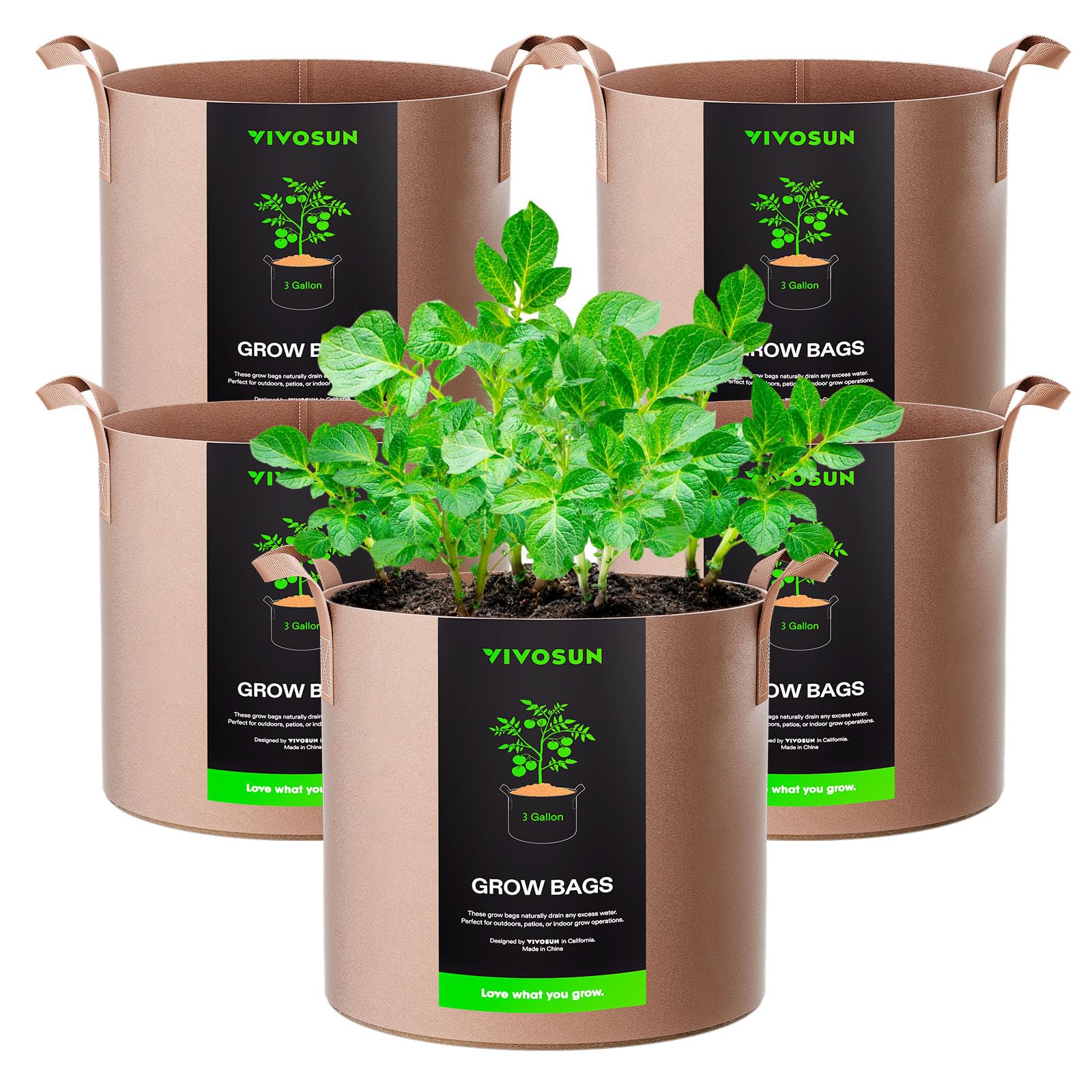 VIVOSUN 5-Pack Grow Bags Heavy Duty Thickened Nonwoven Fabric Pots with Handles