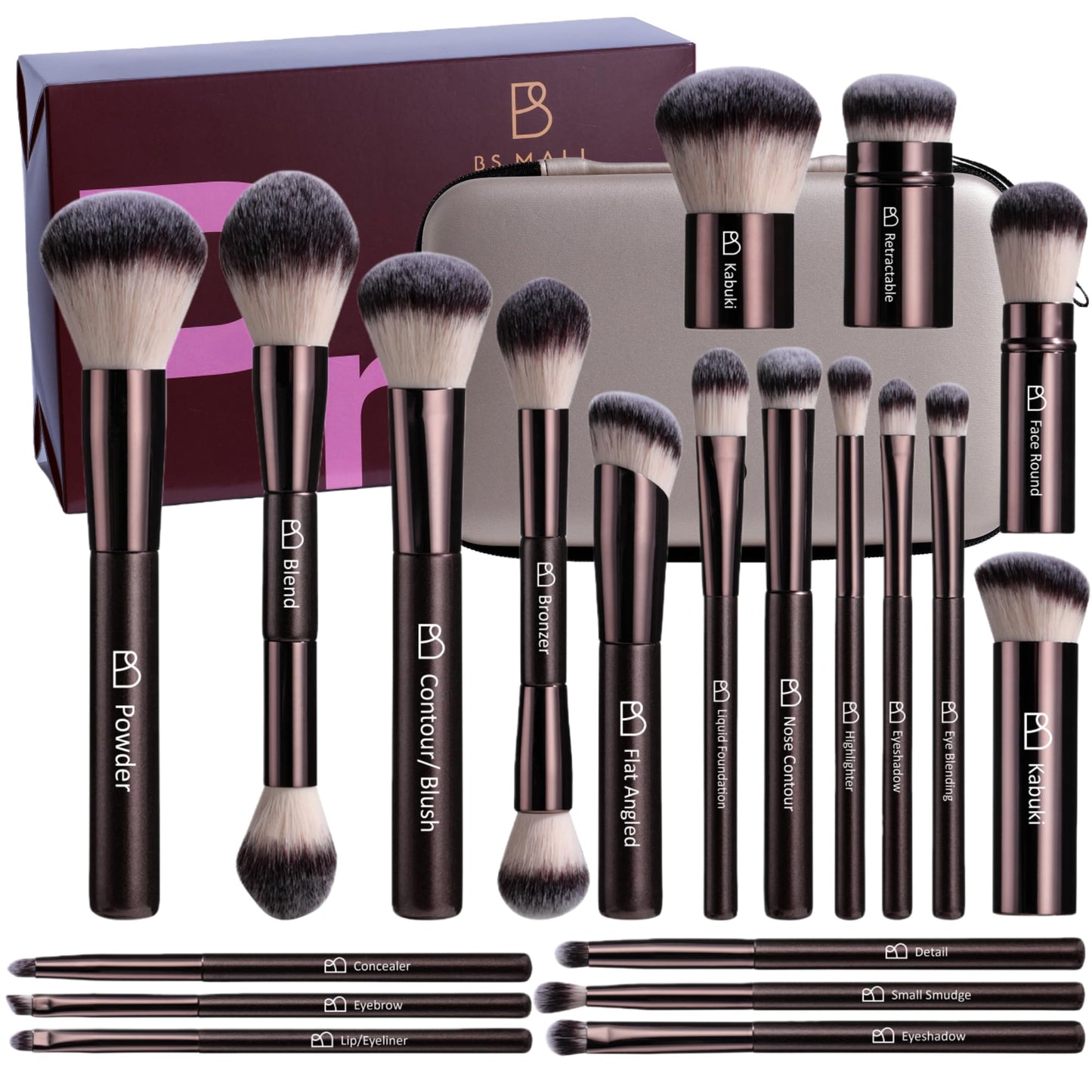 BS-MALL Makeup Brushes Kit – Professional Makeup Tools with Travel Case, Includes Foundation, Powder, Concealer, Lip & Eyeshadow Brushes for Daily Use & Versatile Occasions