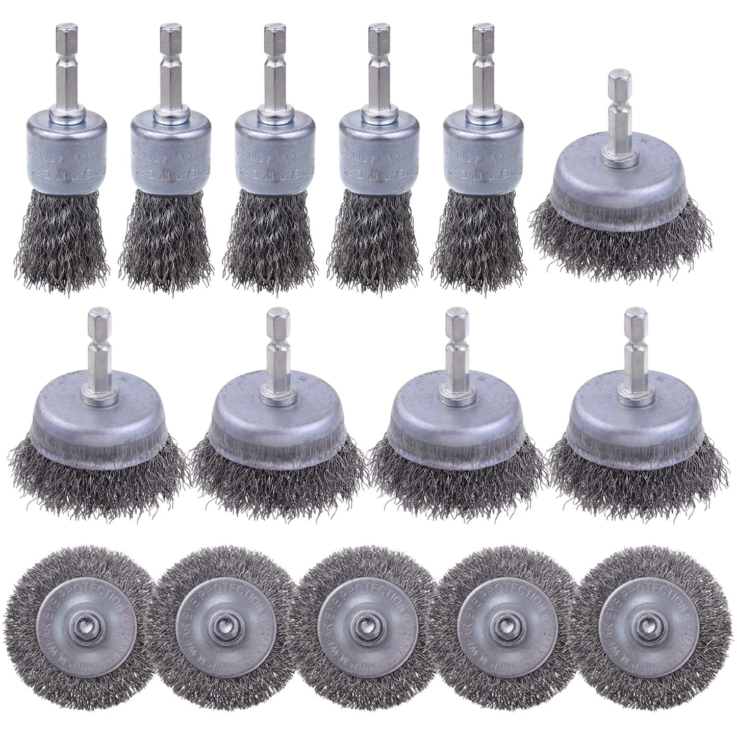 Rocaris Carbon Steel Wire Wheel Brush Set with 1/4-Inch Hex Shank - Cup, Wheel, Pen Brushes for Rust Removal, Corrosion and Scrub Surfaces