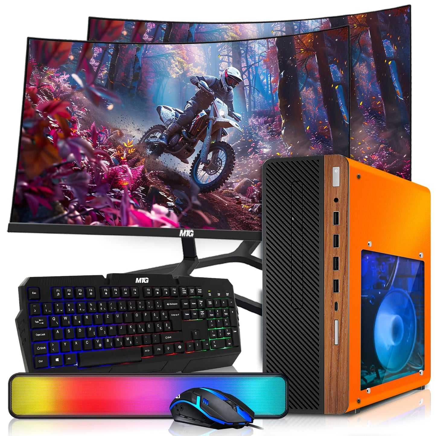 HP Half & Light Dark Desktop Computer PC Phoenix AMD A10-9700, 16GB RAM, 512GB SSD, 1TB SSD, RGB KBM with AI Copilot, WiFi, RGB Sounbar, Windows 11 (Renewed)