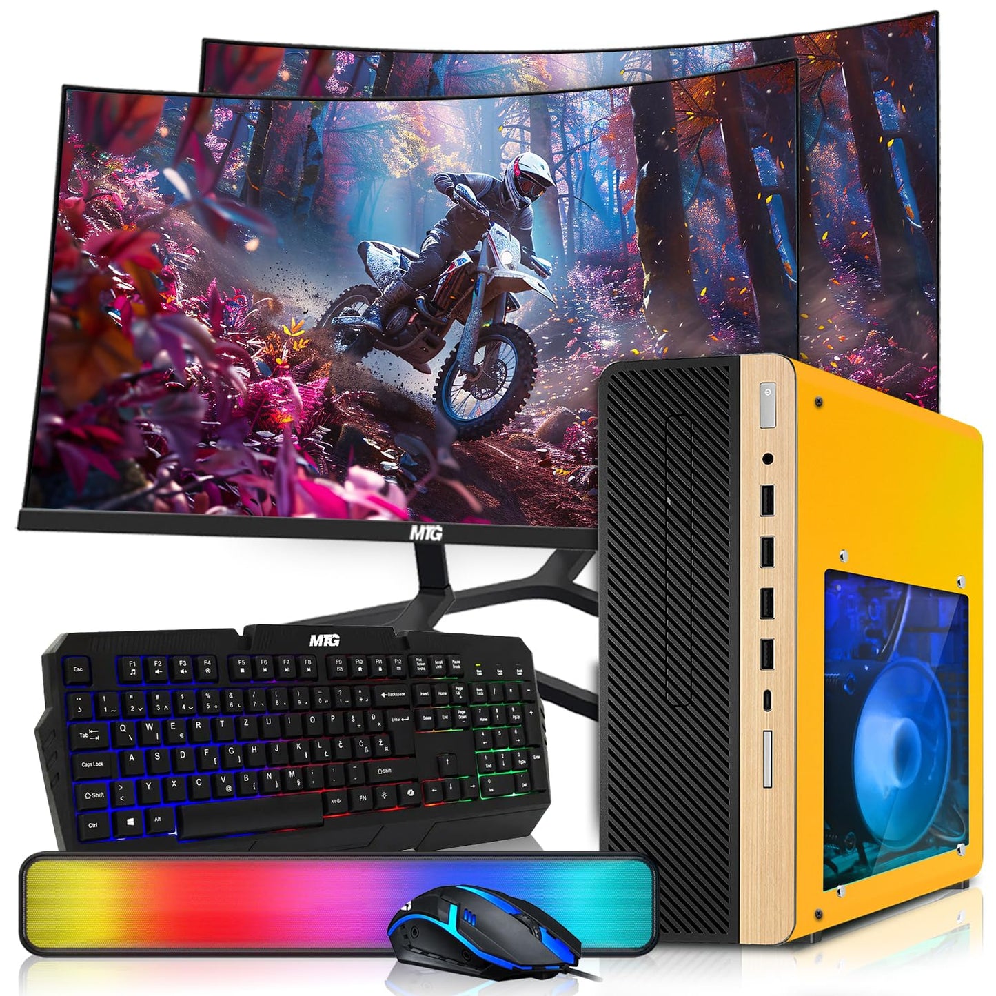 HP Half & Light Dark Desktop Computer PC Phoenix AMD A10-9700, 16GB RAM, 512GB SSD, 1TB SSD, RGB KBM with AI Copilot, WiFi, RGB Sounbar, Windows 11 (Renewed)