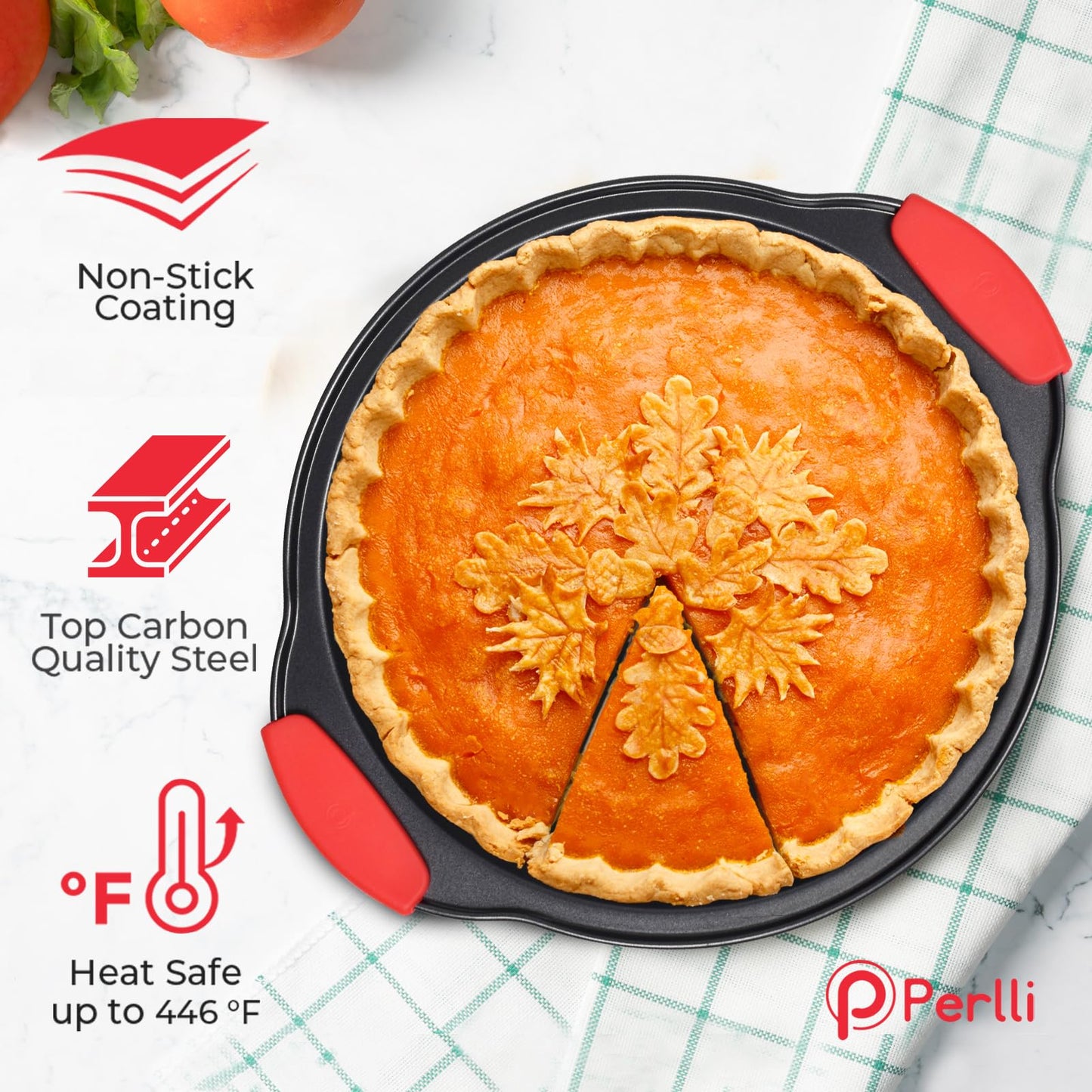 PERLLI Non-Stick Baking Pan Set, BPA-Free Carbon Steel Bakeware Set with Silicone Handles, Stackable Kitchen Oven Set, Cookie Sheet, Baking Tray, Baking Sheet Set, Oven Safe (446°F)