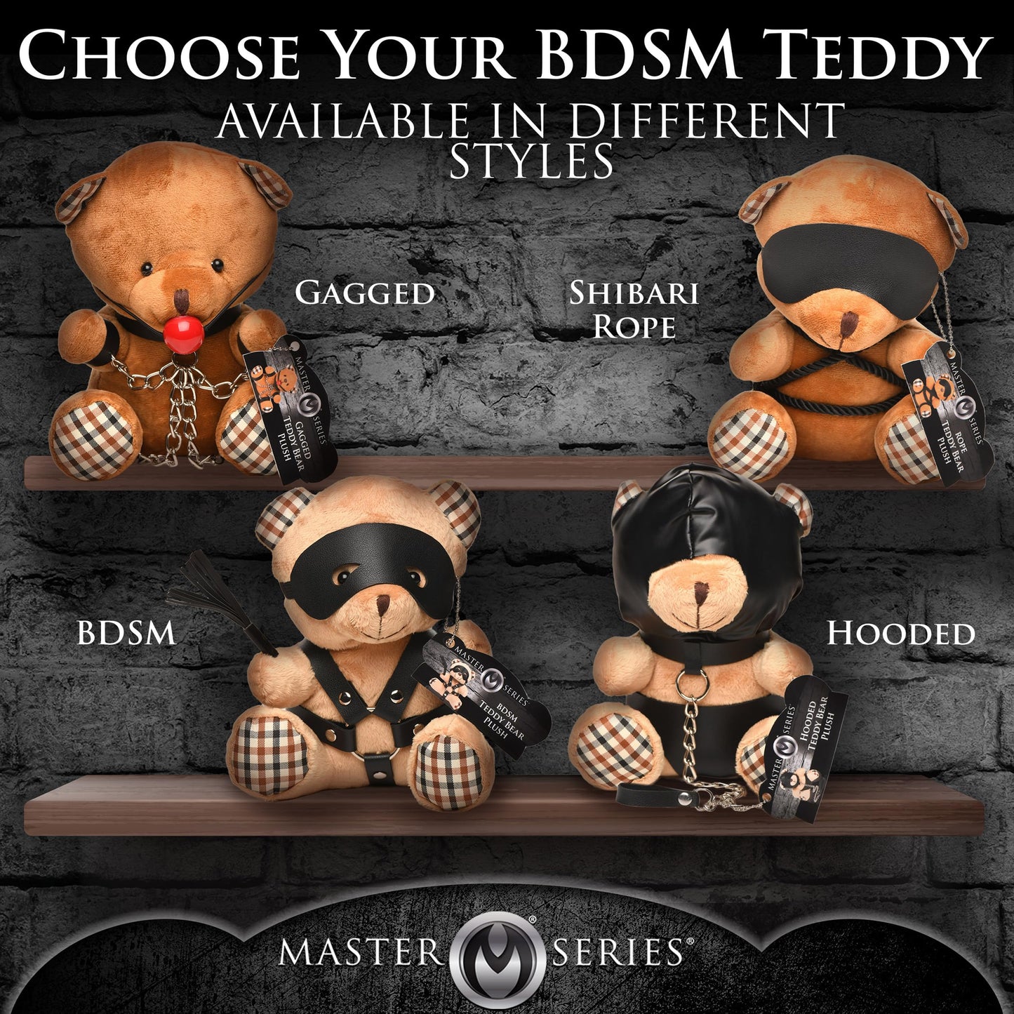 Master Series BDSM Bear for Men, Women & Couples. Soft, BDSM Themed Teddy Bear Stuffed Animal Medium. Cute and Sexy Gift. 1 Piece, Beige and Black.