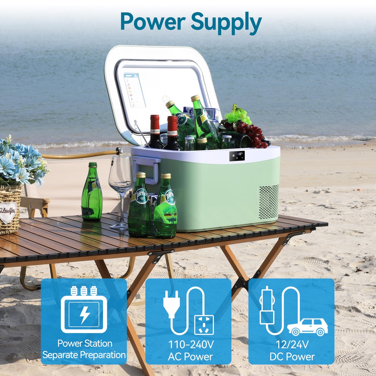 Megiu 12 Volt Car Refrigerator Portable Freezer Compressor Cooler -18~+15℃ with 12V / 24V DC 110～240 Volt AC