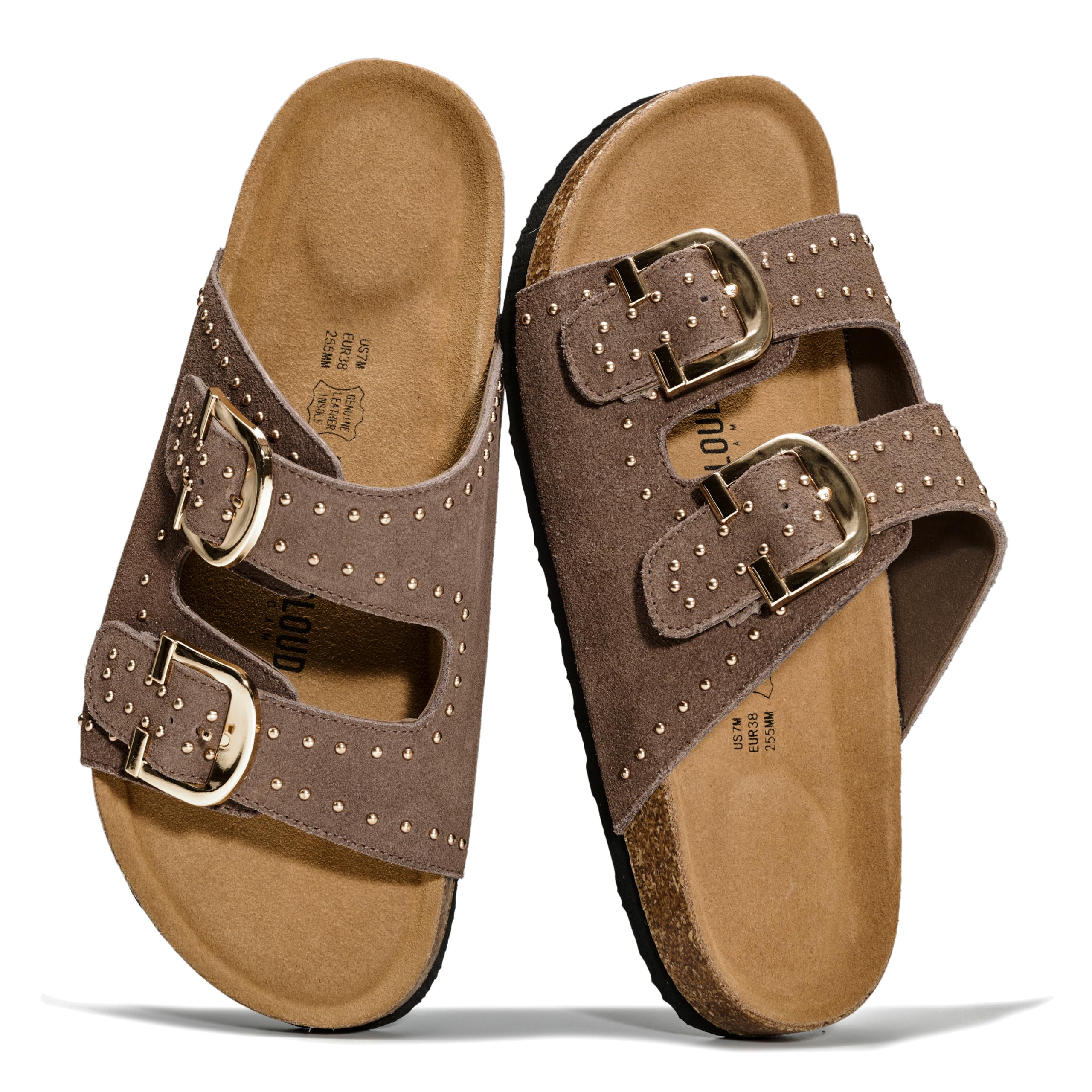 Project Cloud 100% Genuine Leather Flat Sandals For Women 2026 Cork Footbed Womens Sandals with Memory Foam and arch support Vacation Essentials Slides for Women Footwear (Venita)
