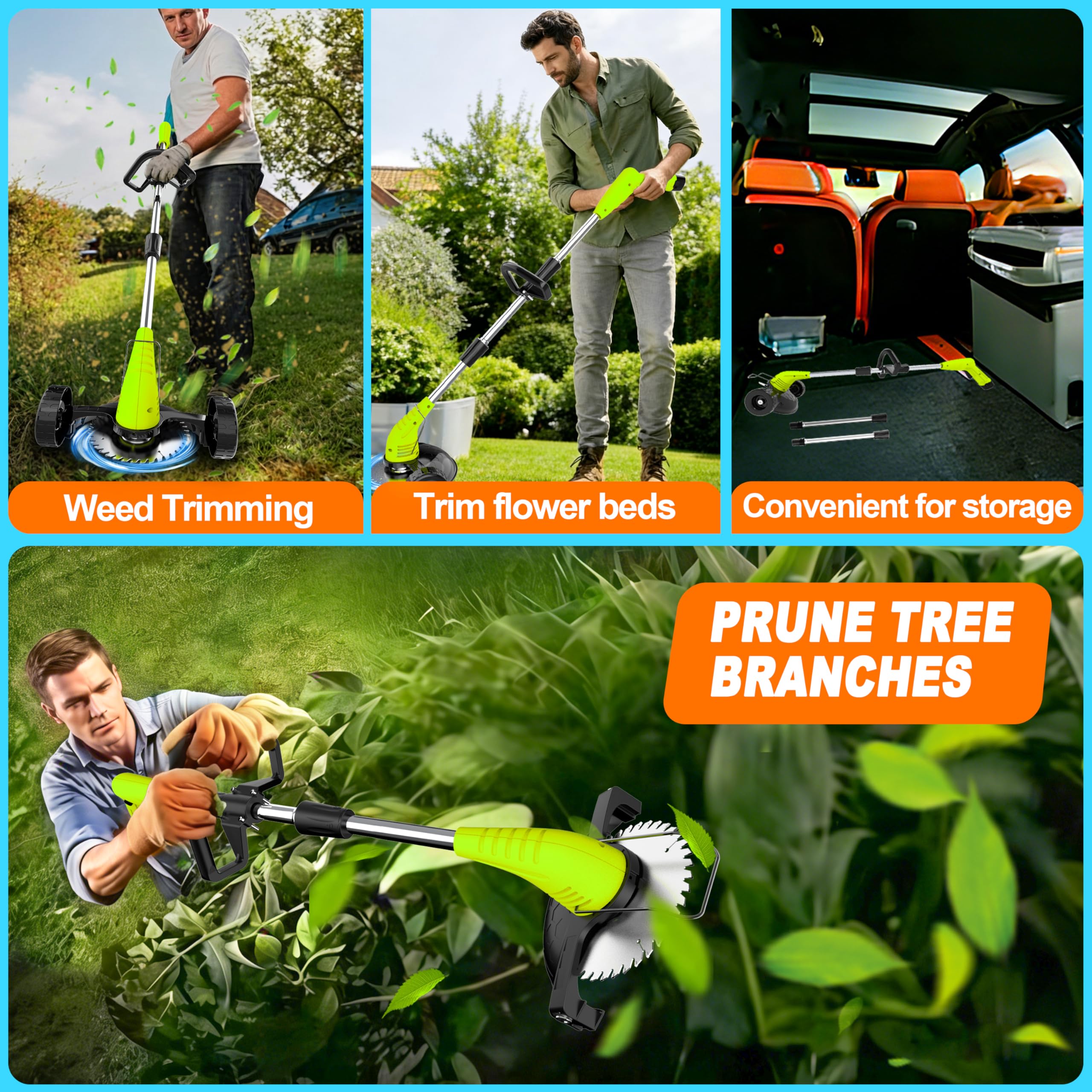 Aokia Electric Weed Wacker Cordless, 12V Battery Powered Weed Eater Cordless with Adjustable Pole (65inch), Lightweight Grass Trimmer Cutter/Edger/Mower with 2 Types Blade for Yard Lawn and Garden