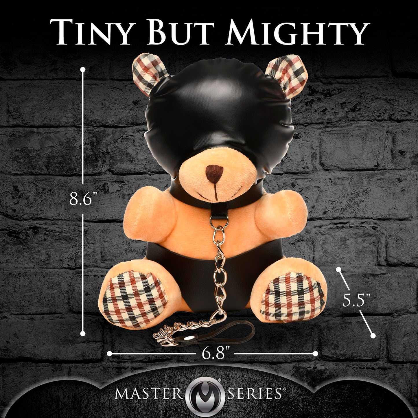 MASTER SERIES Hooded Bondage Bear for Men, Women & Couples. Soft, BDSM Themed Teddy Bear Stuffed Animal Medium. Cute and Sexy Gift. 1 Piece, Beige and Black.