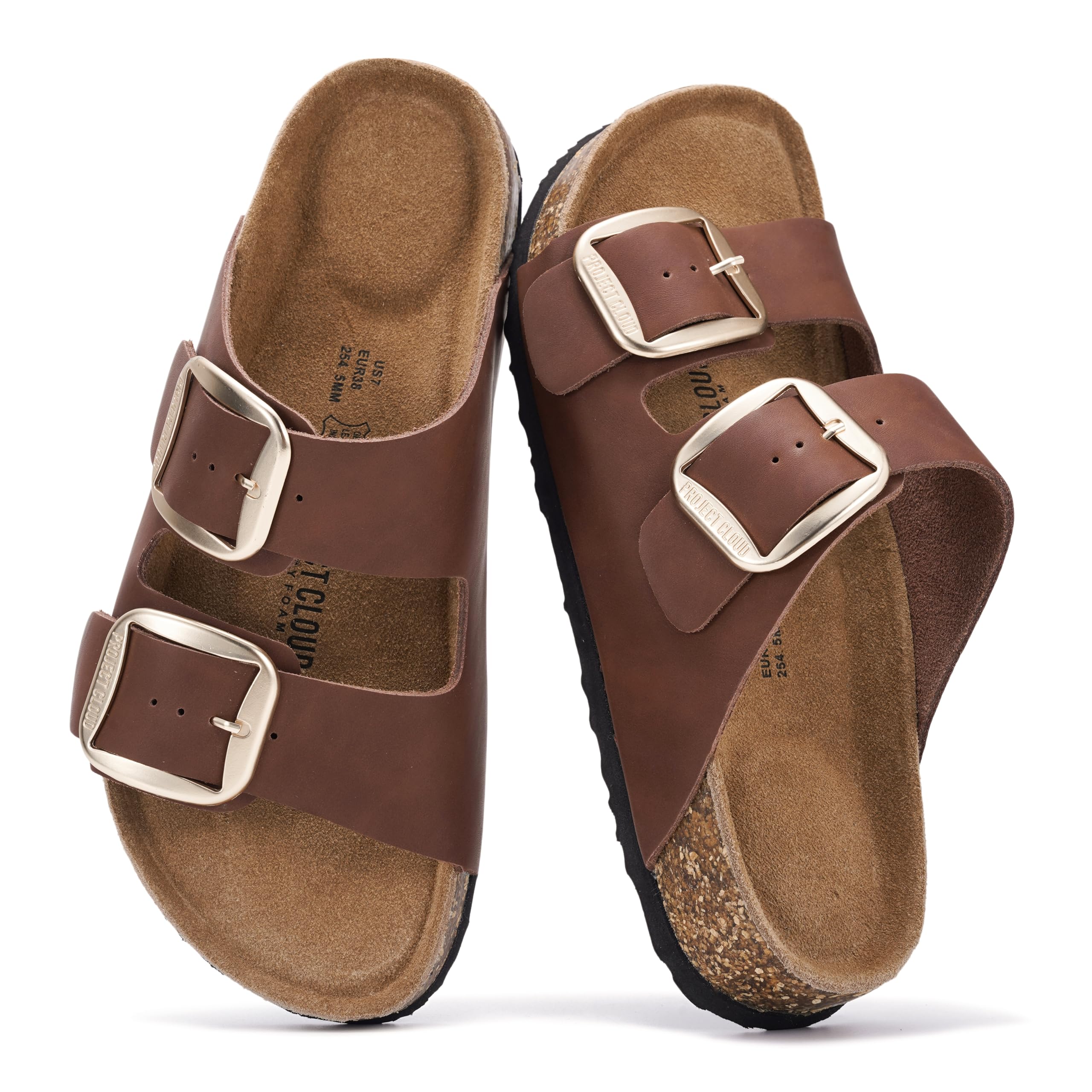 Project Cloud 100% Genuine Leather Flat Sandals for Women 2026 Comfortable Beach Essentials Womens Sandals Memory Foam Vacation Essentials Slides for Women Footwear (Santorini)