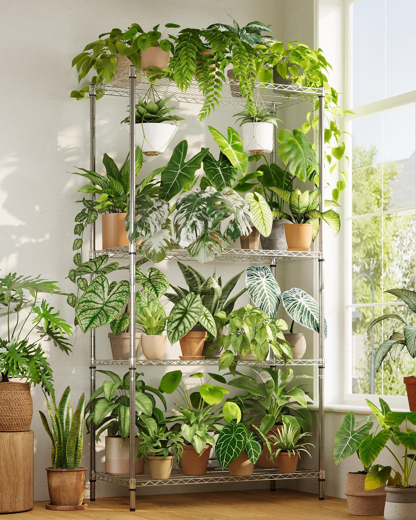 GENTINGBRO Plant Stand Indoor Outdoor Tall Plant Shelf for Plants Large Plant Sheves for Living Room Heavy Duty Plant Rack Garden Balcony Patio Hanging Planter