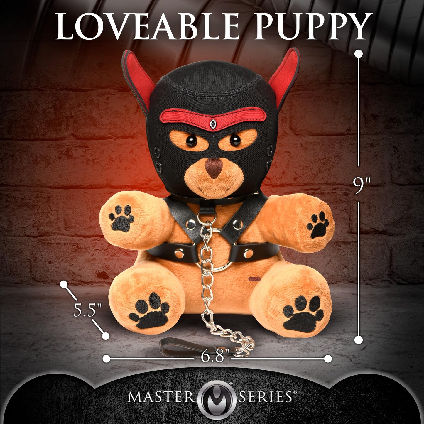 Master Series Pup Bear for Beginners, Men, Women, & Couples. Cuddly Bear with Pup and Bondage Gear. Kinky Gift. 3 Pieces, Brown & Black.