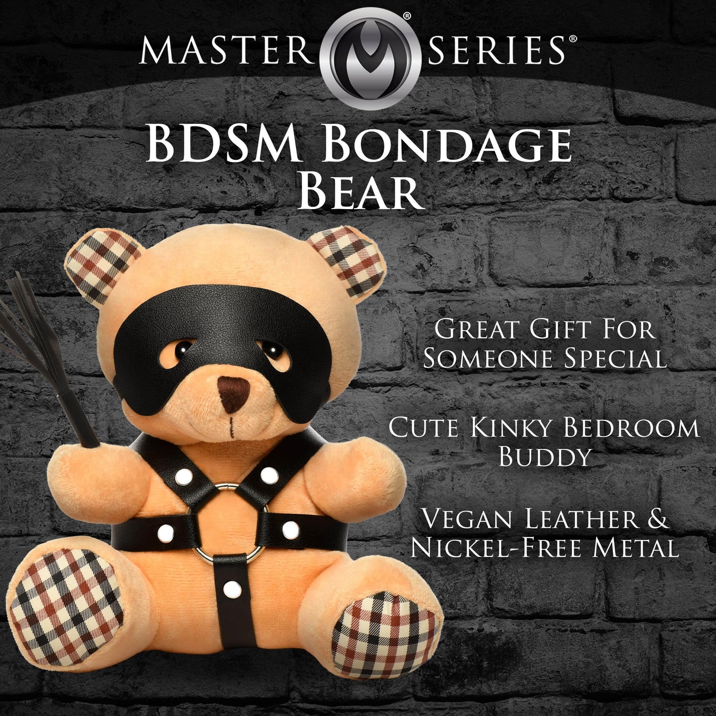 Master Series BDSM Bear for Men, Women & Couples. Soft, BDSM Themed Teddy Bear Stuffed Animal Medium. Cute and Sexy Gift. 1 Piece, Beige and Black.