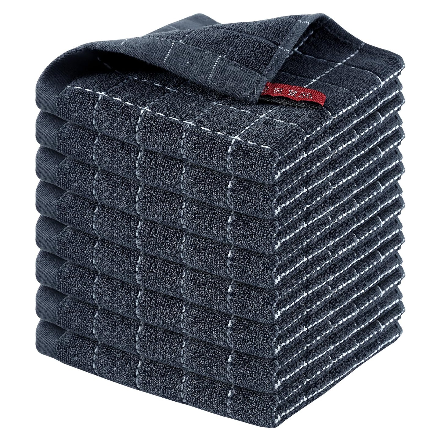 Homaxy 100% Cotton Terrycloth Check Design Dish Cloths & Dish Towels, Soft and Absorbent, Perfect for Kitchen Drying and Washing