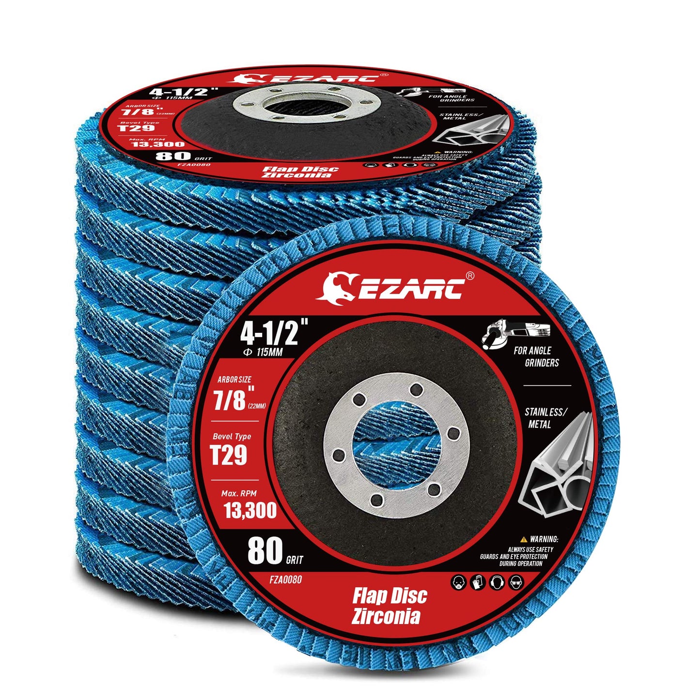 EZARC Flap Discs, 4 1/2 x 7/8-Inch Flap Sanding Disc, Type 29 Zirconia Grinding Wheel for Stainless Steel, Sheet Metal (10 Pack