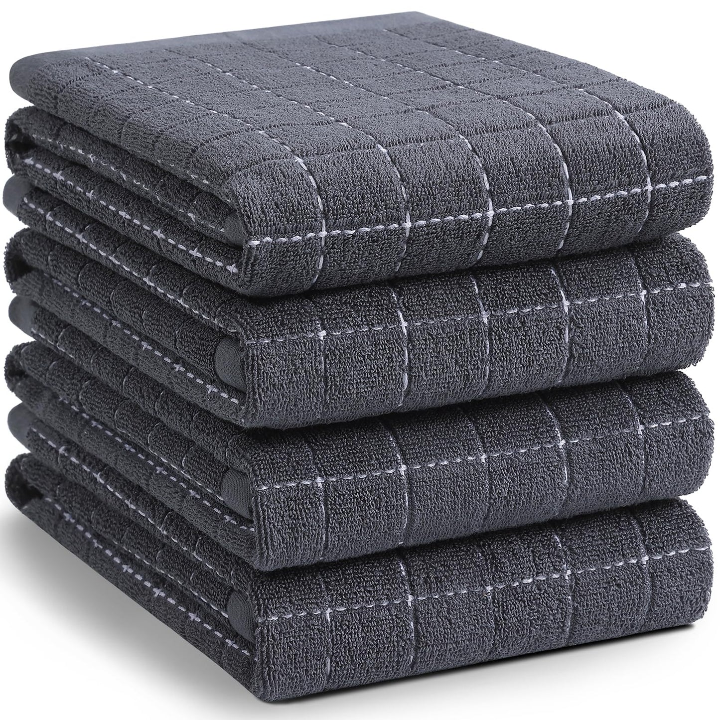 Homaxy 100% Cotton Terrycloth Check Design Dish Cloths & Dish Towels, Soft and Absorbent, Perfect for Kitchen Drying and Washing