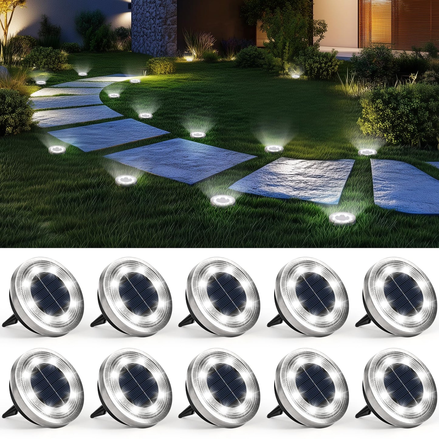 SOLPEX Solar Ground Lights Outdoor Waterproof, Solar Powered Pathway Lights, Landscape Lighting for Garden Walkway Driveway Backyard