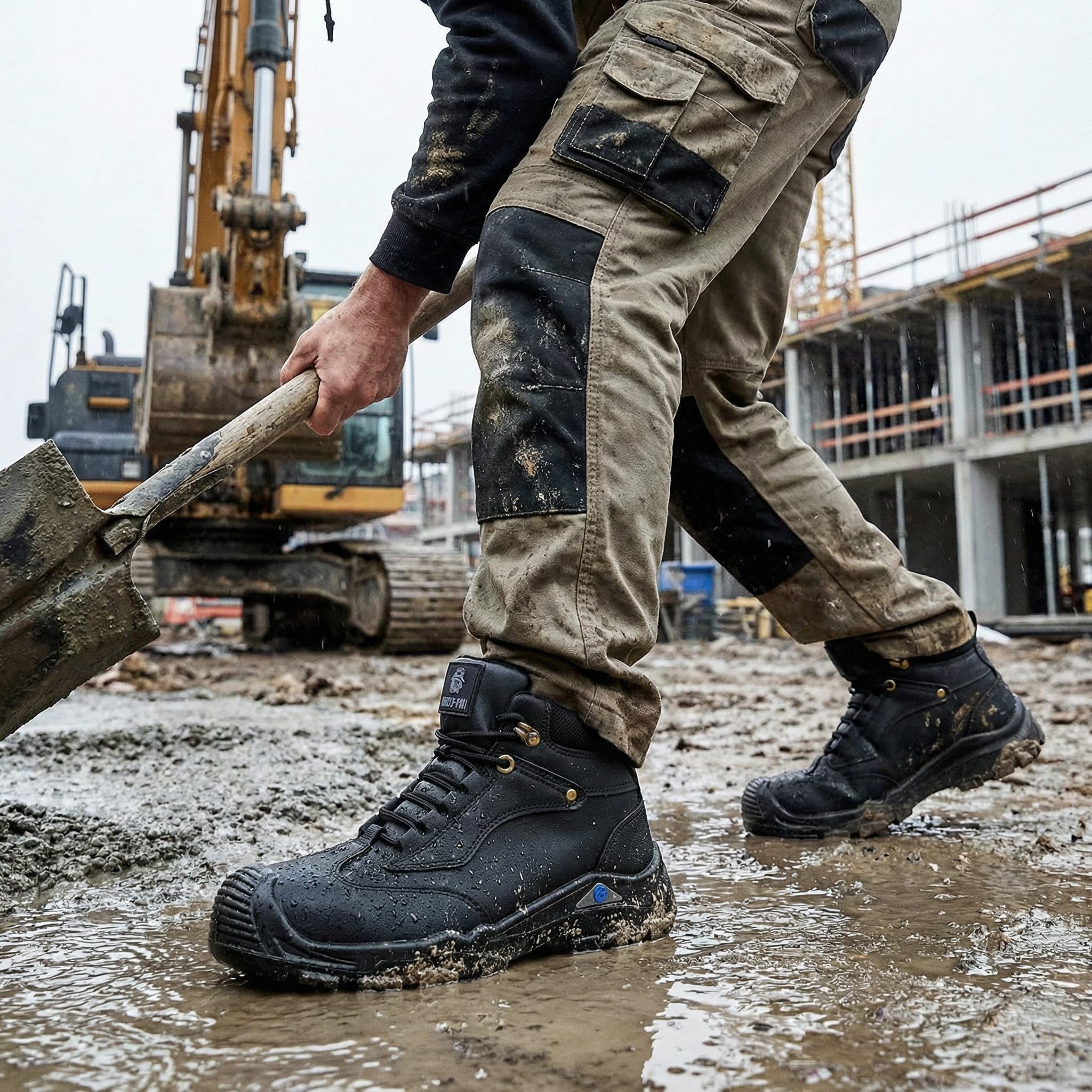 GUBANGDUN Steel Toe Work Boots for Men Welding & Construction Safety Shoes, Water-Resistant Leather, Slip & Puncture Proof, Industrial Work Footwear