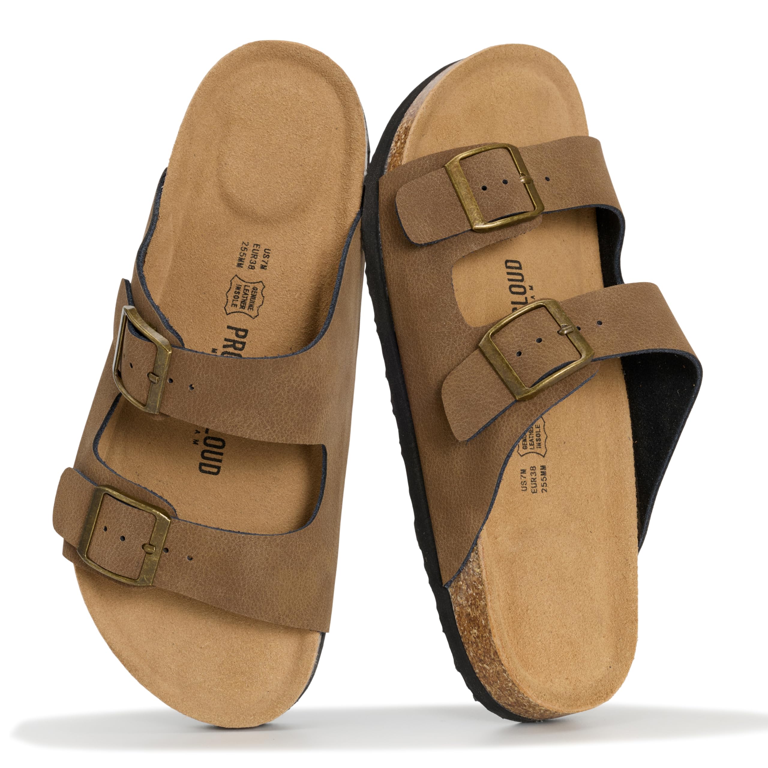 Project Cloud 100% Genuine Leather Flat Sandals For Women 2026 Cork Footbed Womens Sandals with Memory Foam and arch support Vacation Essentials Slides for Women Footwear (Venita)