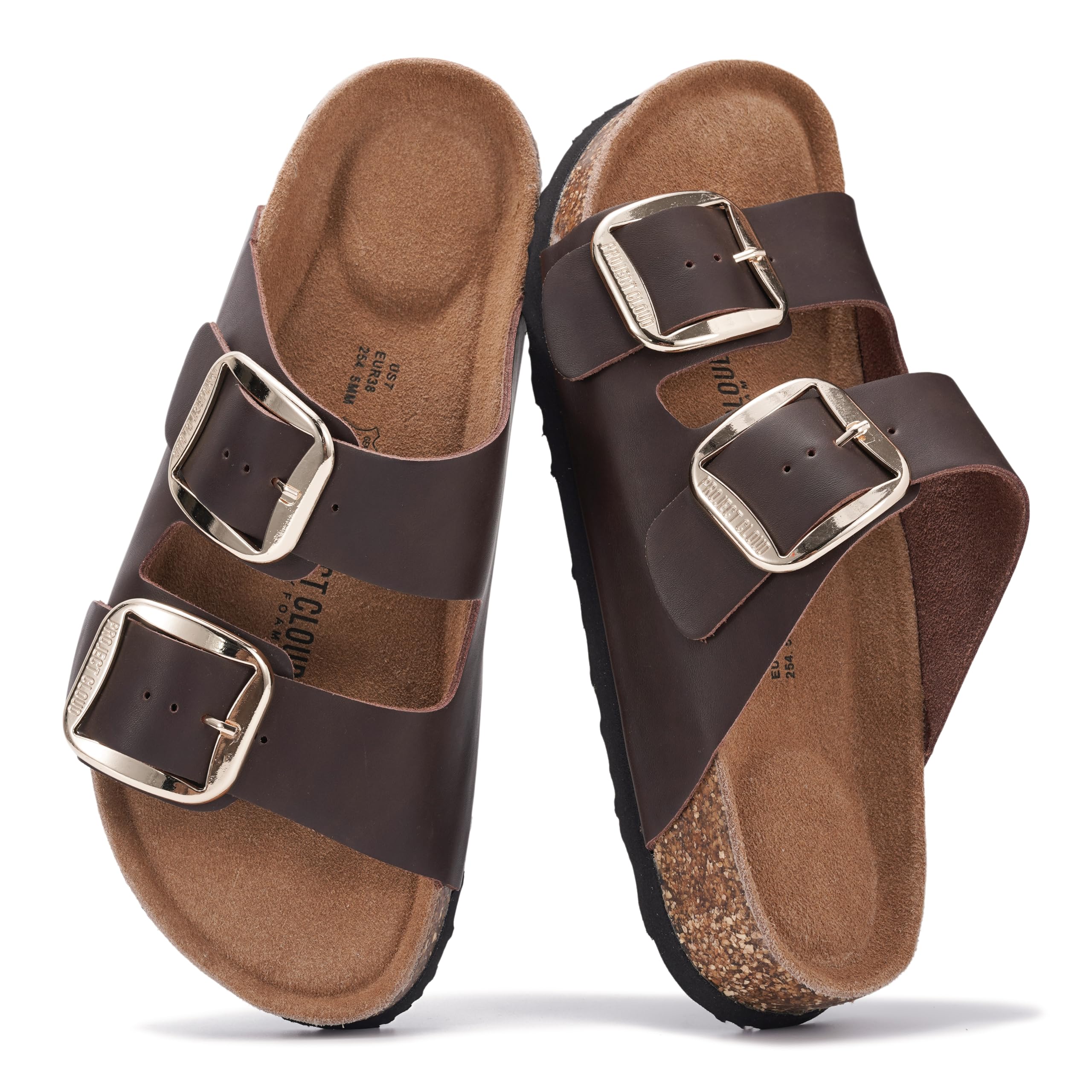 Project Cloud 100% Genuine Leather Flat Sandals for Women 2026 Comfortable Beach Essentials Womens Sandals Memory Foam Vacation Essentials Slides for Women Footwear (Santorini)