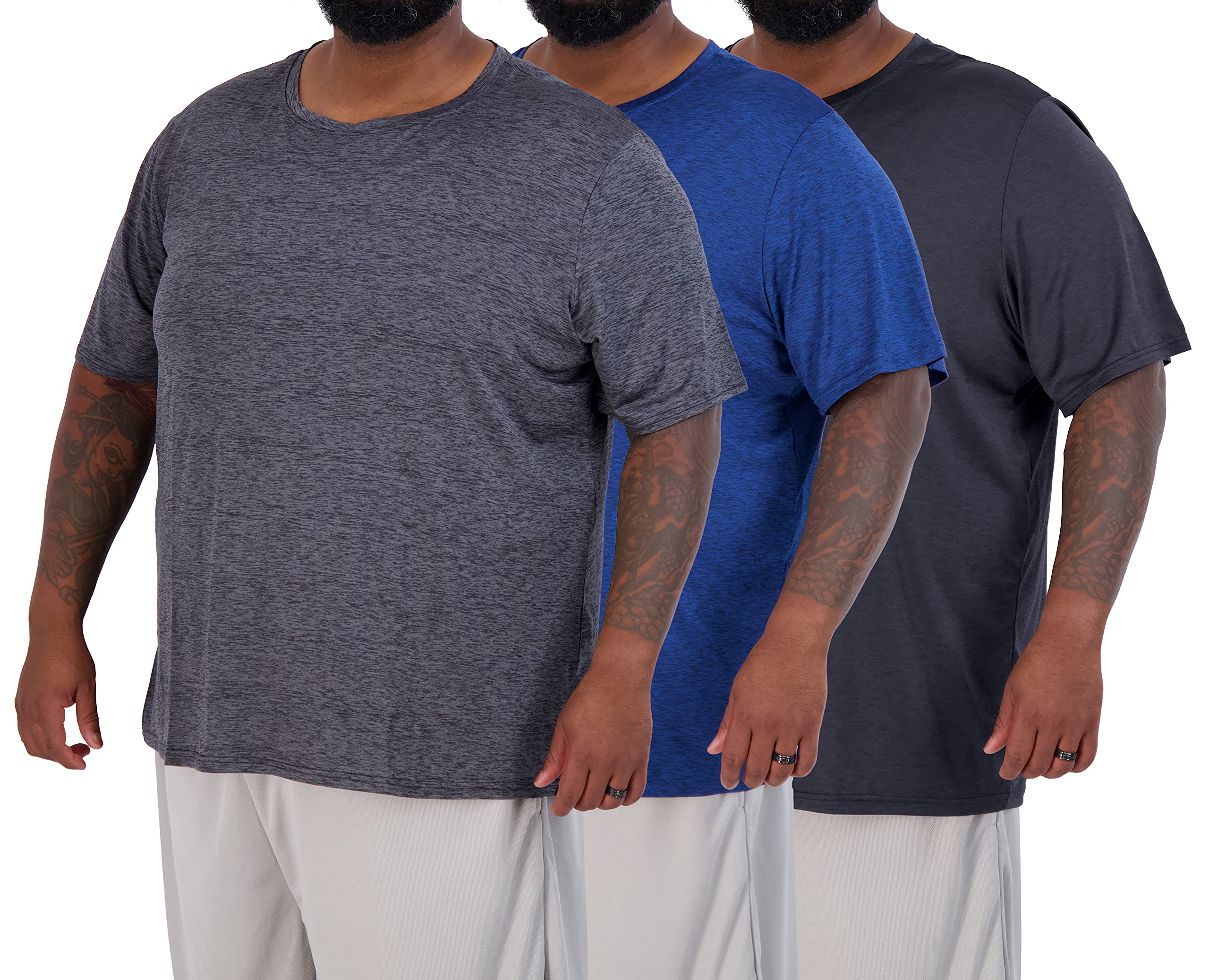 Real Essentials 3 Pack: Men’s Big & Tall Short Sleeve Dry Fit Crew Neck T-Shirt - Gym Workout Athletic Running Tee (3XT-5XT)