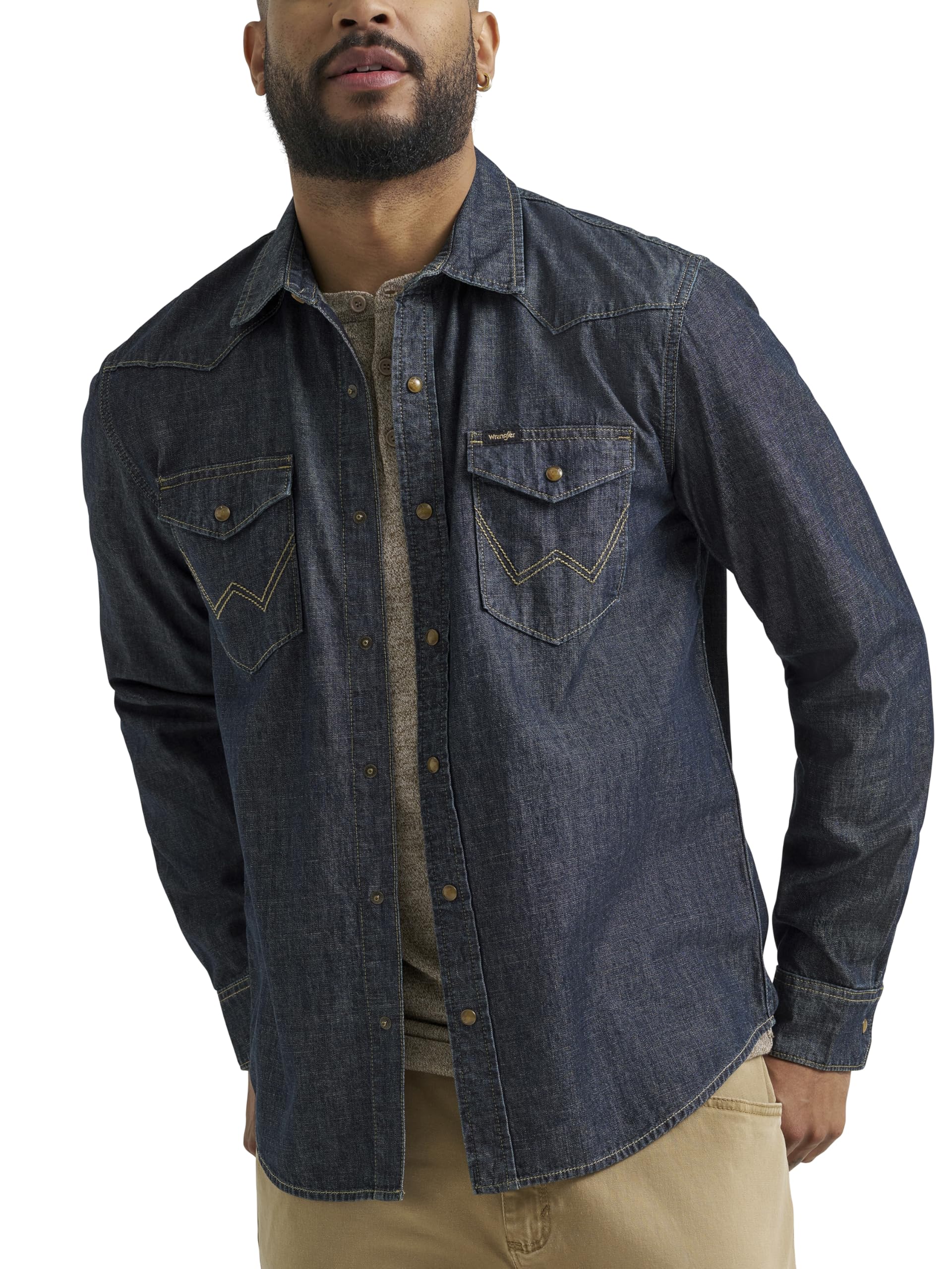 Wrangler Men's Iconic Denim Regular Fit Snap Shirt