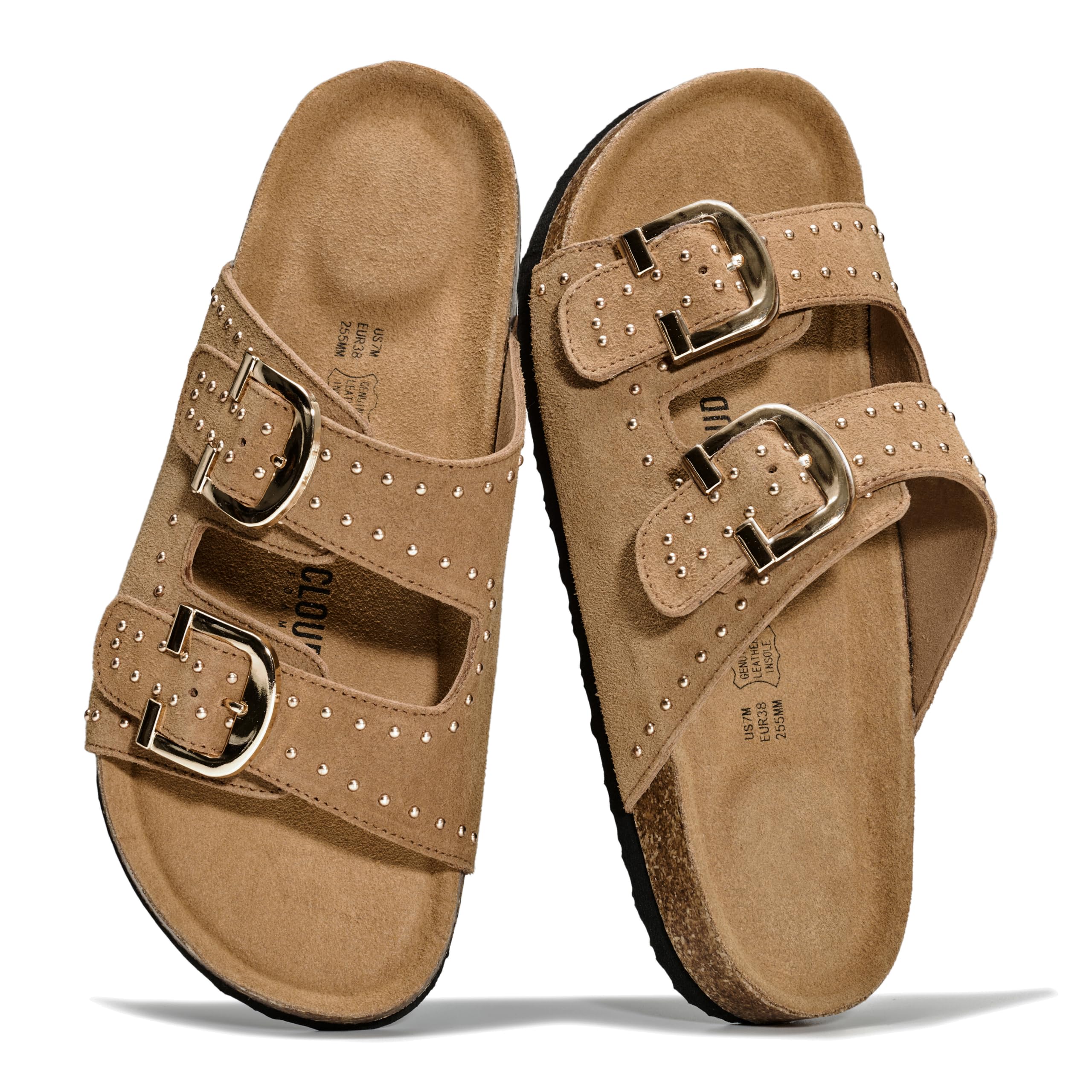 Project Cloud 100% Genuine Leather Flat Sandals For Women 2026 Cork Footbed Womens Sandals with Memory Foam and arch support Vacation Essentials Slides for Women Footwear (Venita)