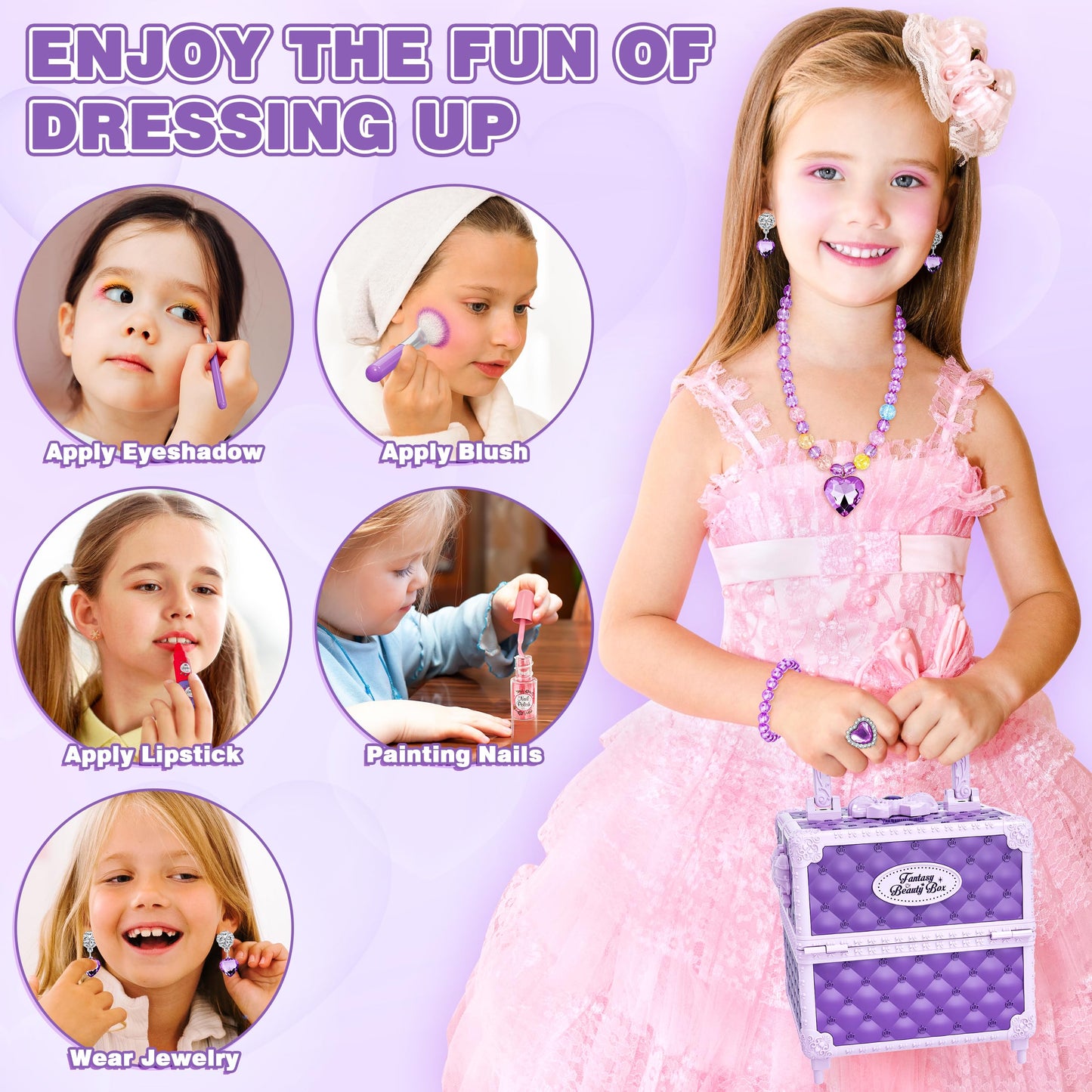 99 Pcs Kids Makeup Kit for Girls, Princess Toys Real Washable Cosmetics Set with Mirror