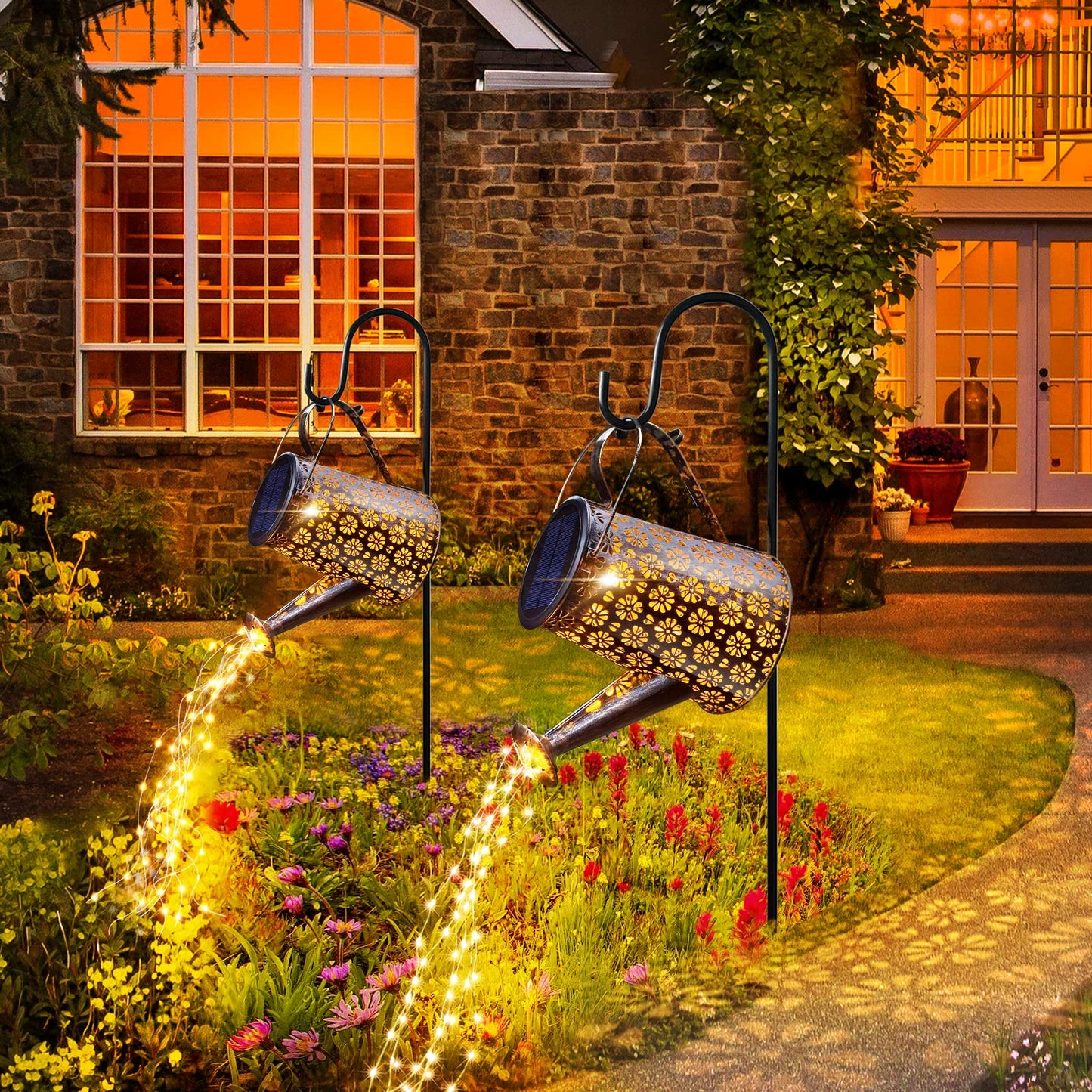 Afootry Solar Watering Can with Lights, Outdoor Garden Decor, Hanging Solar Lantern