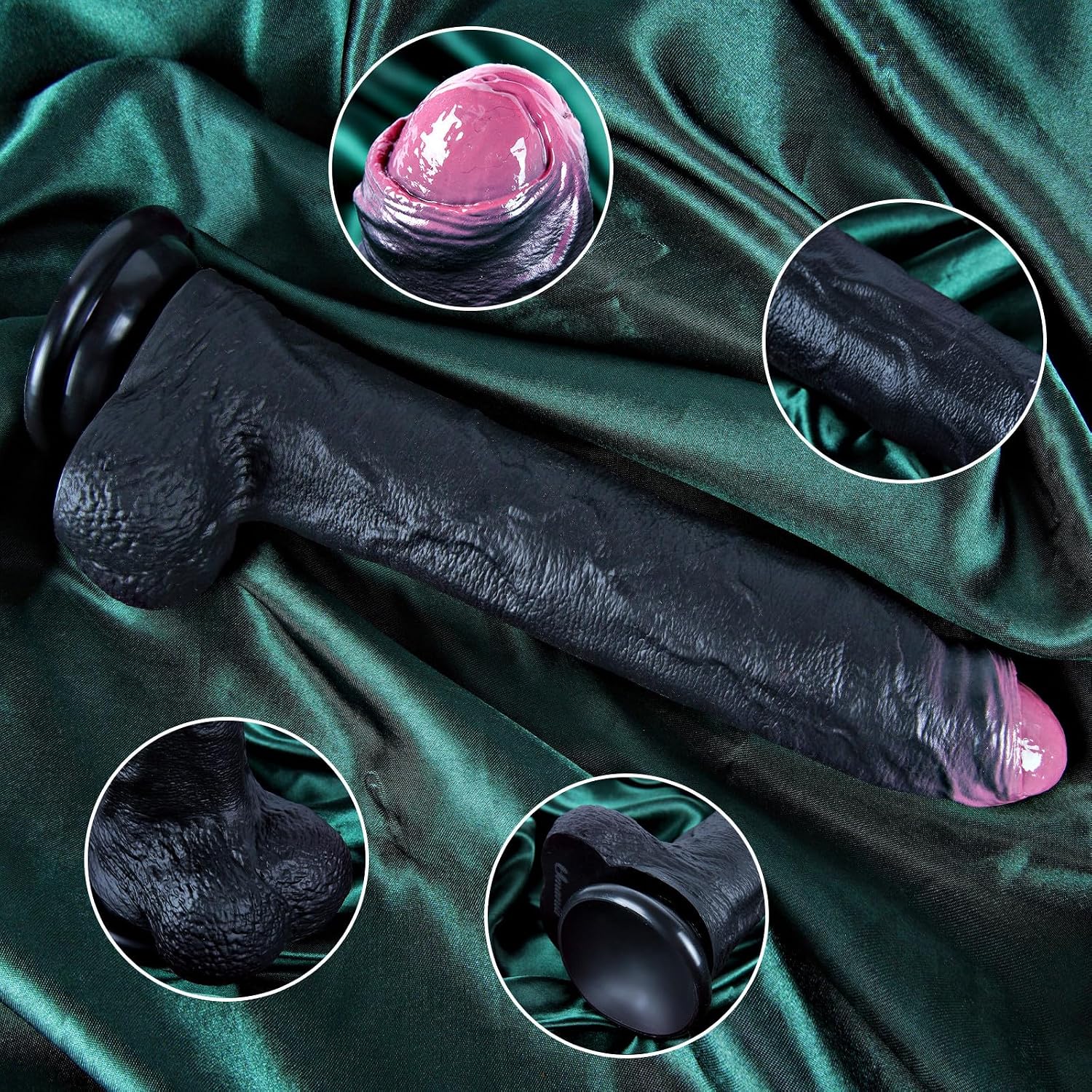 Umania Realistic Uncircumcised Dildo Black Silicone Large Shaft