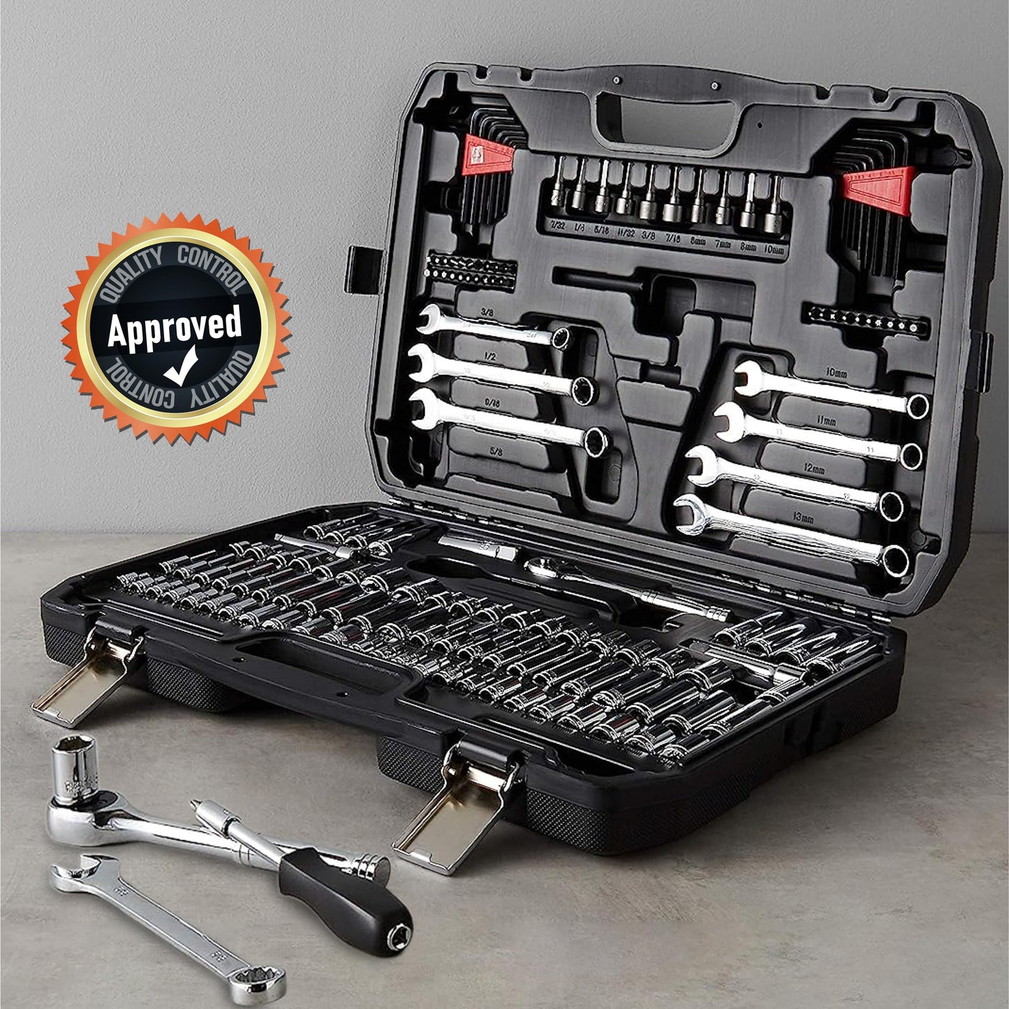 Amazon Basics Mechanic Socket Tool Kit Set With Case Amz170 Alloy Steel Polished Hex Fastener Drive Bit