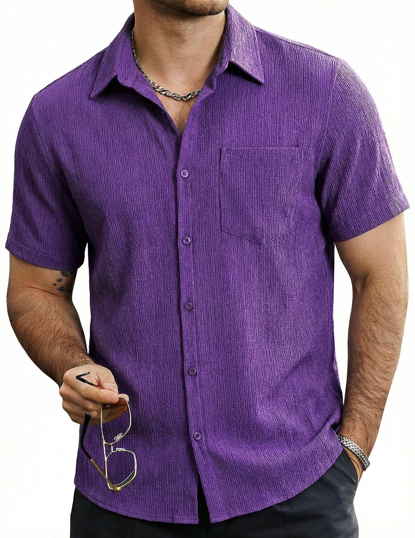VATPAVE Mens Summer Striped Shirts Button Down Short Sleeve Vintage Beach Hawaiian Shirts with Pocket