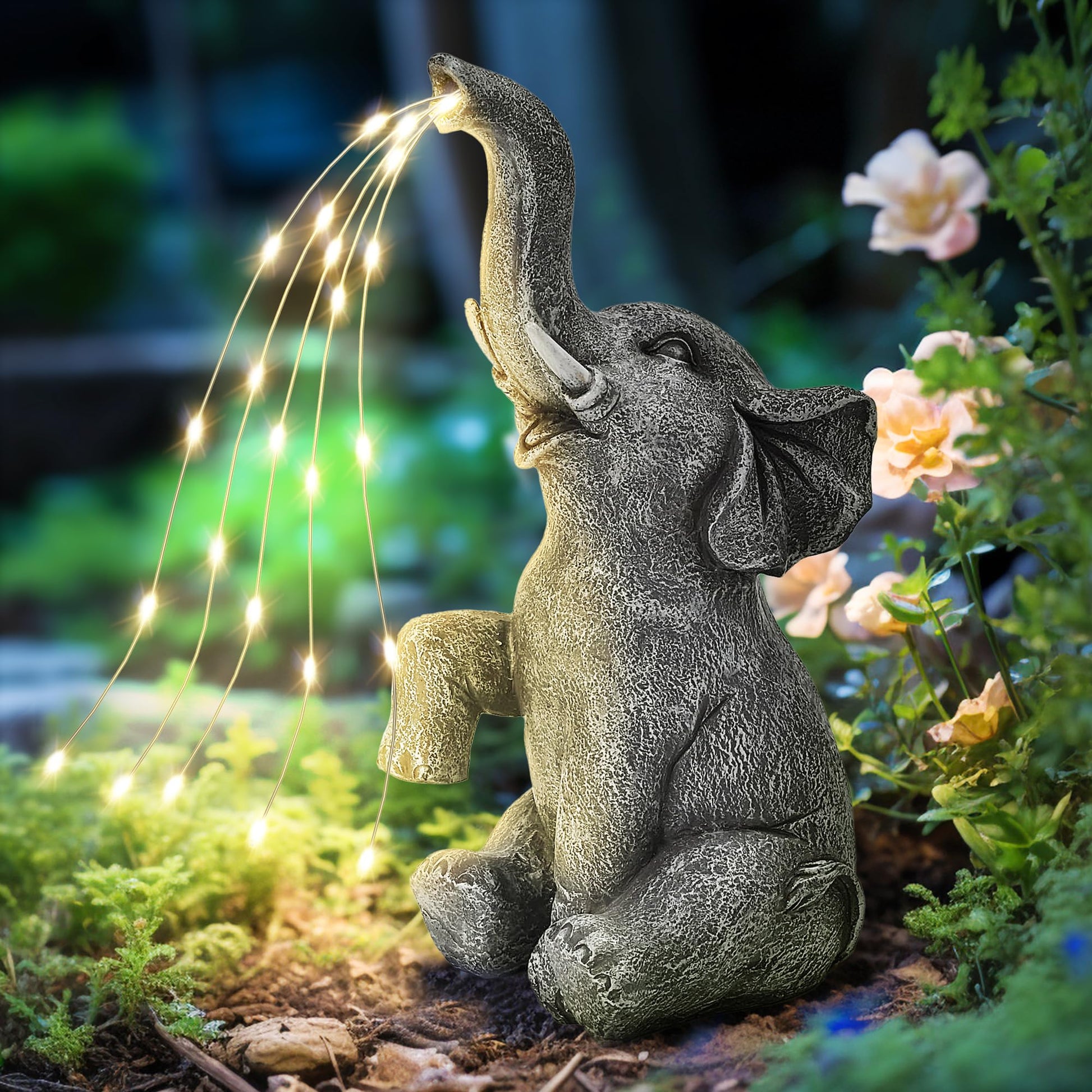 GIGALUMI Solar Garden Decor Cute Elephant Sculpture Outdoor, Birthday Gifts for Women Mom Grandma Senior Elder, Elephant Statues Ornament for Balcony, Garden, Patio, Yard, Lawn