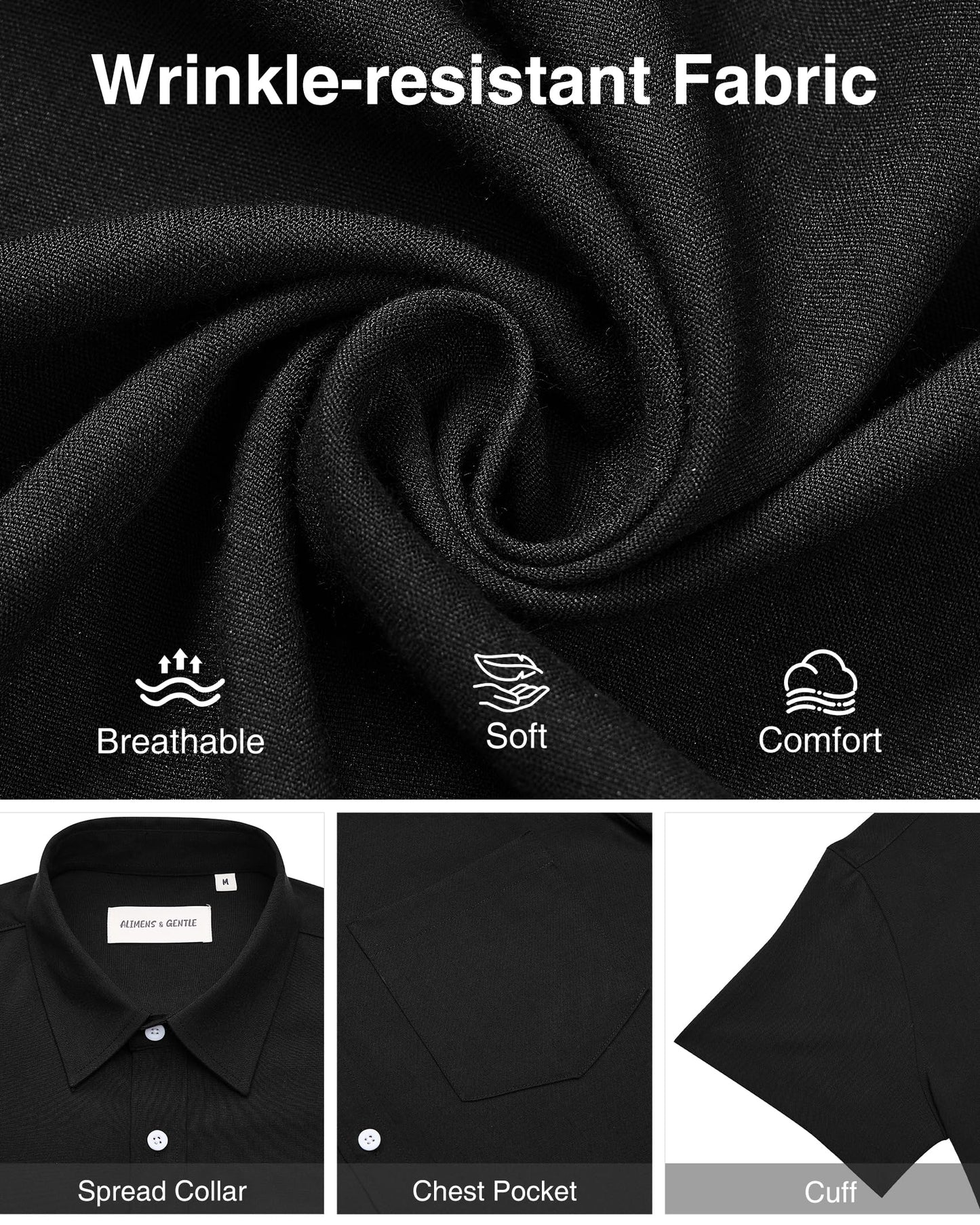 Alimens & Gentle Mens Linen Shirts Short Sleeve Button Down Shirts Wrinkle Free Casual Vacation Beach Summer Tops