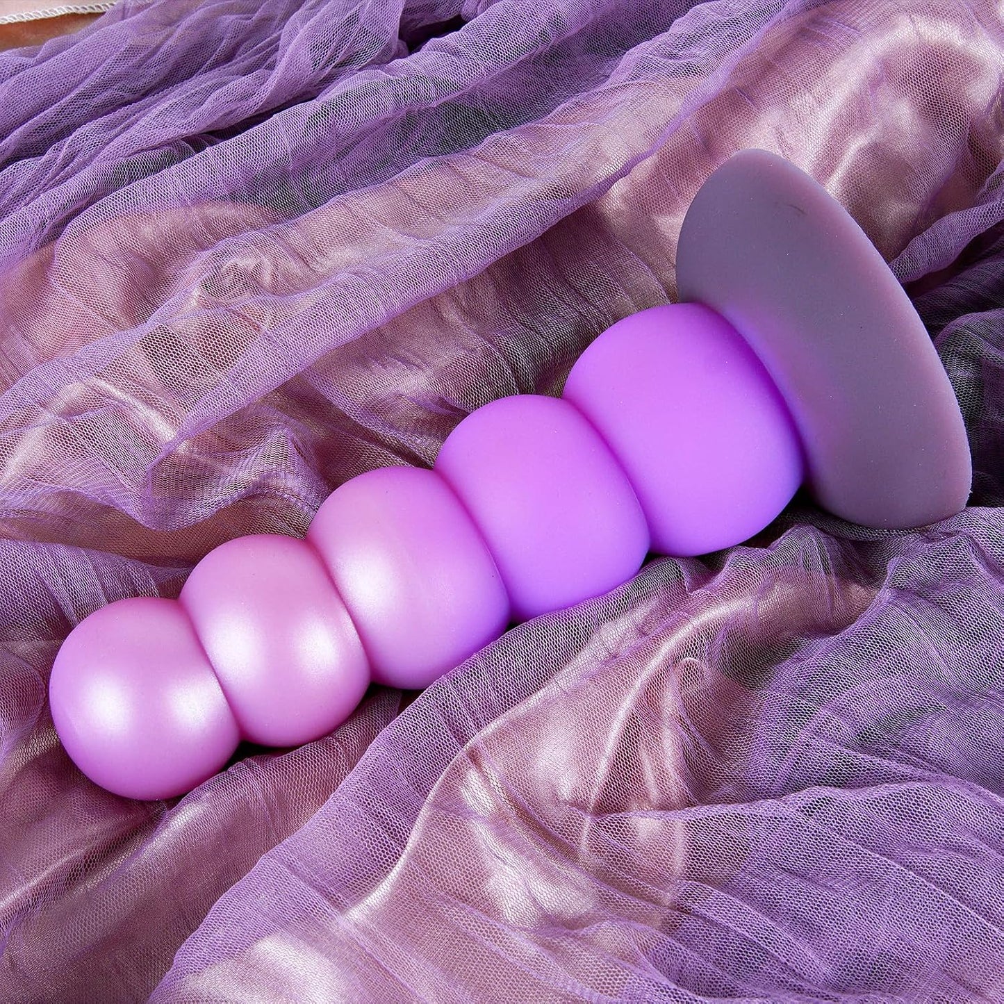 5.5 Inch Small Silicone Beads Dildo Anal Plug with Suction Cup, Soft Fantasy Pink Purple 5 Knots Dildos Butt Plug, G-Spot Dildo Prostate Massager Anal Trainer Expander Sex Toy for Women Men Beginner