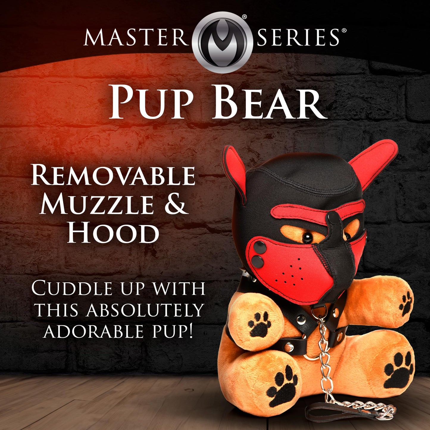 Master Series Pup Bear for Beginners, Men, Women, & Couples. Cuddly Bear with Pup and Bondage Gear. Kinky Gift. 3 Pieces, Brown & Black.