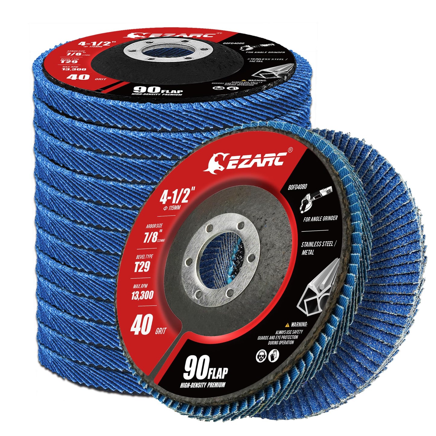 EZARC Flap Discs, 4 1/2 x 7/8-Inch Flap Sanding Disc, Type 29 Zirconia Grinding Wheel for Stainless Steel, Sheet Metal (10 Pack