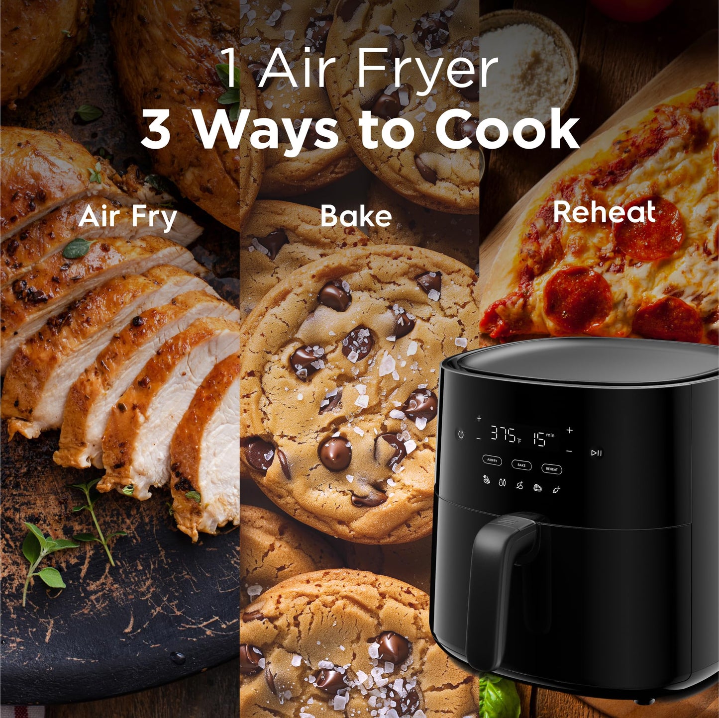 Frigidaire 1 Air Fryer 5/7 Preprogrammed Recipes, Black