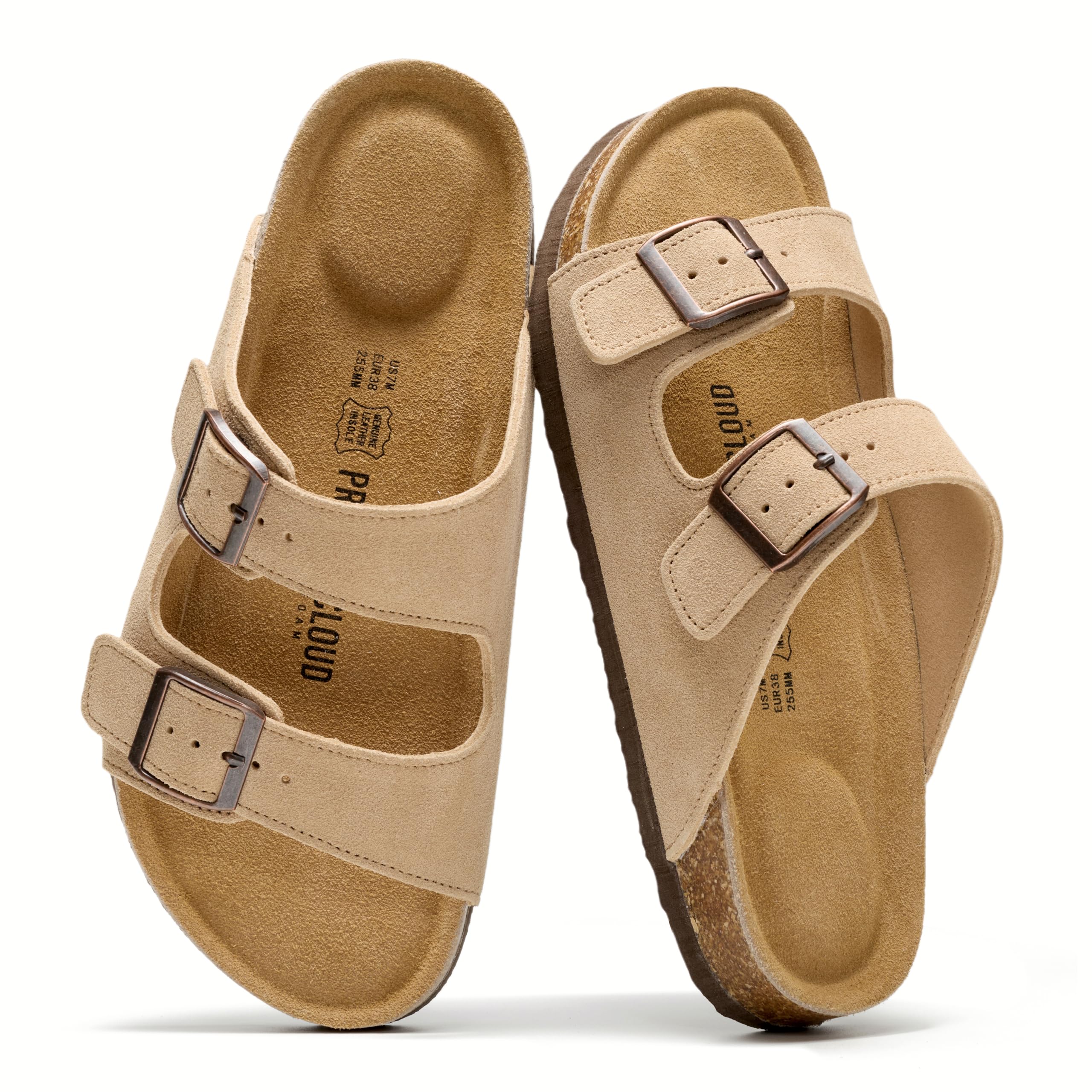 Project Cloud 100% Genuine Leather Flat Sandals For Women 2026 Cork Footbed Womens Sandals with Memory Foam and arch support Vacation Essentials Slides for Women Footwear (Venita)