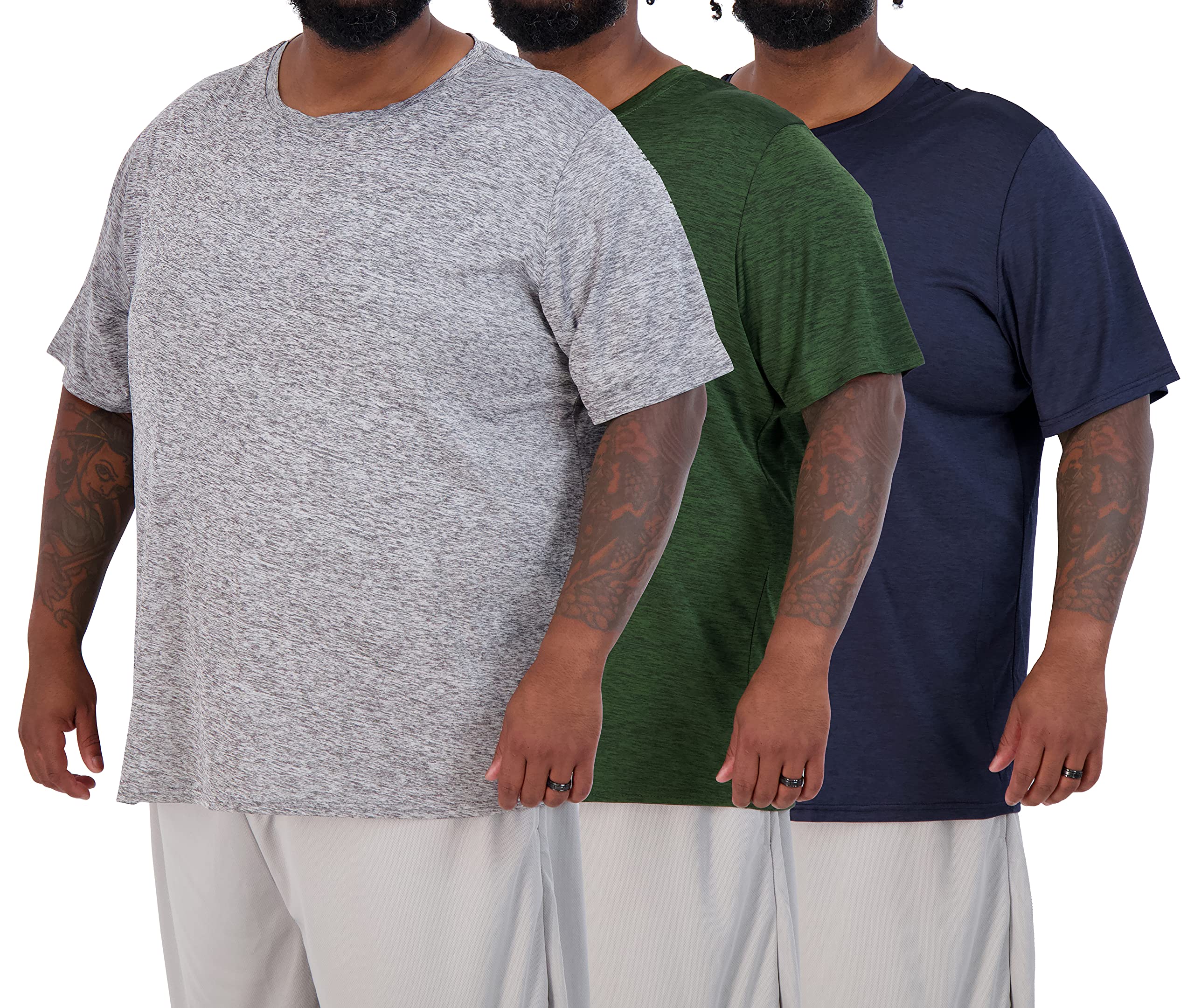 Real Essentials 3 Pack: Men’s Big & Tall Short Sleeve Dry Fit Crew Neck T-Shirt - Gym Workout Athletic Running Tee (3XT-5XT)