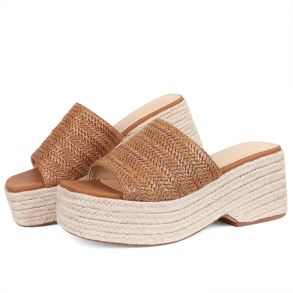 EQAUDES Platform Slip on Espadrille Sandals for Women Summer Wedges Slides -Flatform, Open Toe, Bohemia, Beach, Wedding
