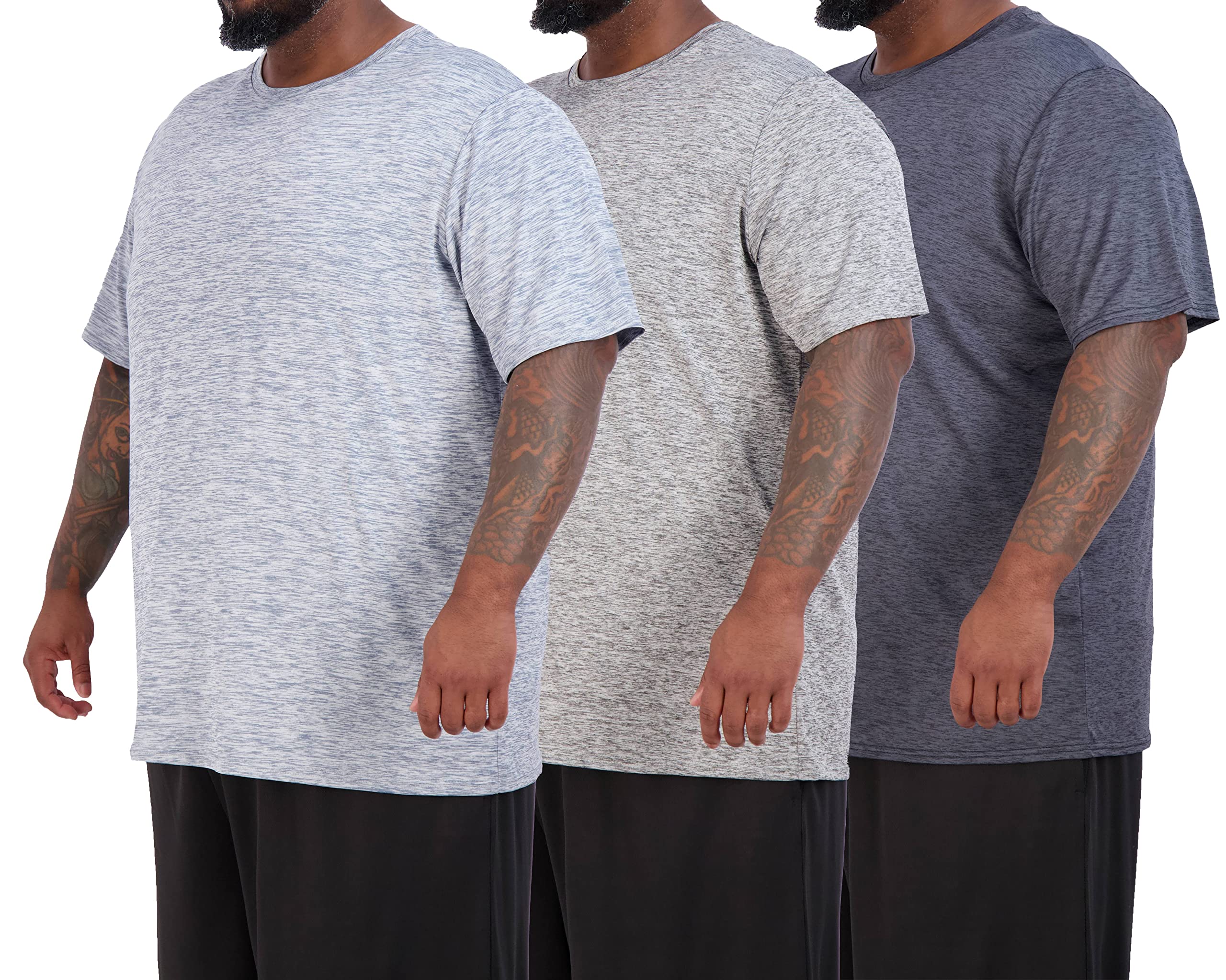 Real Essentials 3 Pack: Men’s Big & Tall Short Sleeve Dry Fit Crew Neck T-Shirt - Gym Workout Athletic Running Tee (3XT-5XT)